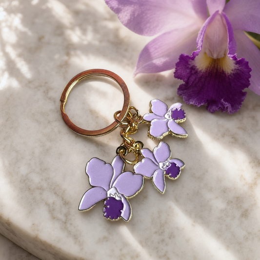 Cattleya Orchid Keychain • Purple Enamel Flower Charm • Orchid Gift - Orchidique