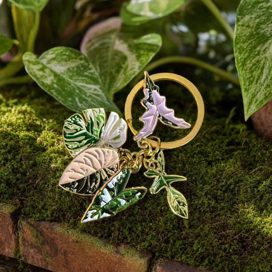 Variegated Leaf Keychain • Rare Foliage Enamel Charm • Plant Lover Gift