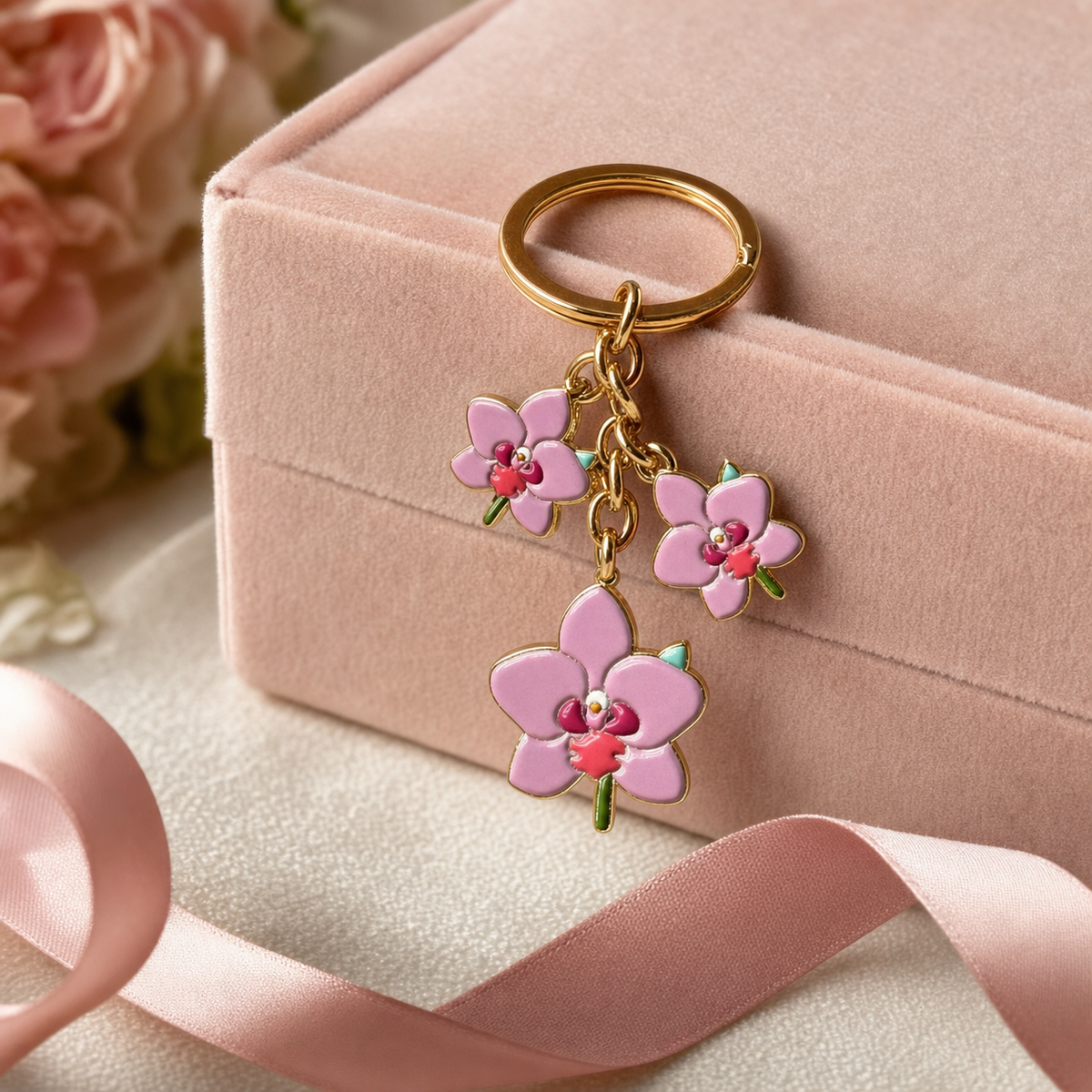 Phalaenopsis Orchid Keychain • Pink Enamel Flower Charm • Orchid Gift - Orchidique