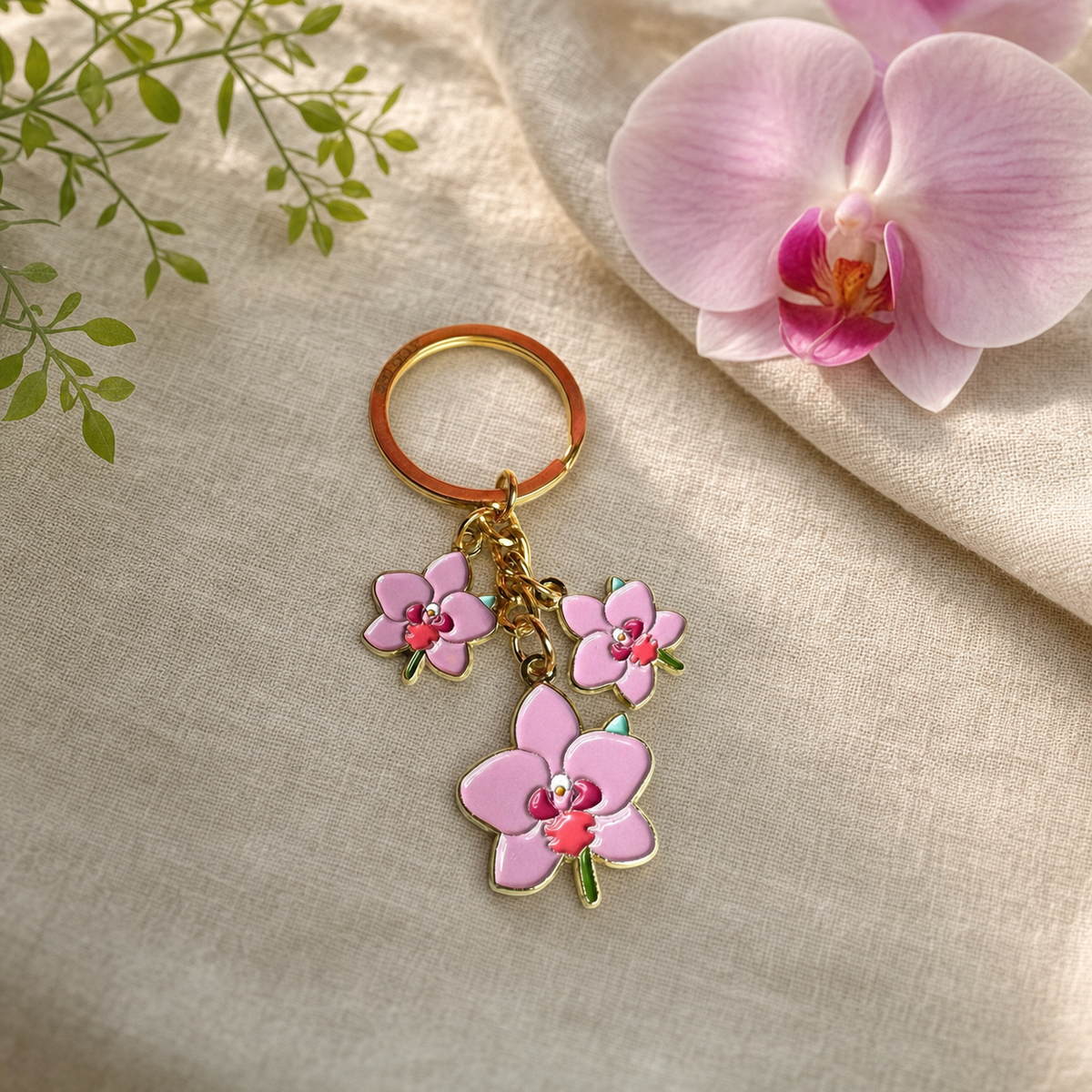Phalaenopsis Orchid Keychain • Pink Enamel Flower Charm • Orchid Gift - Orchidique