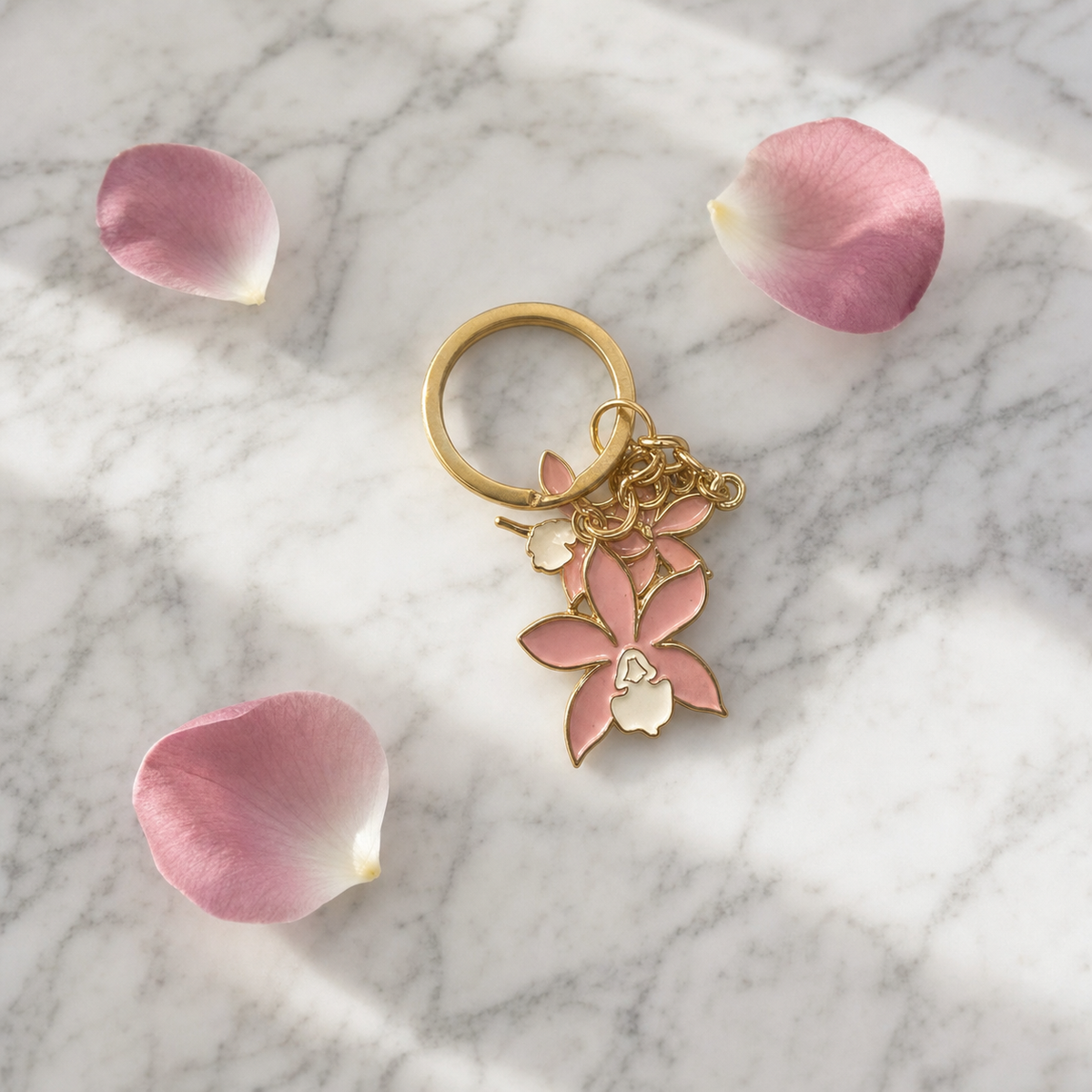 Pink & White Cattleya Purse Charm — Orchidique view 1