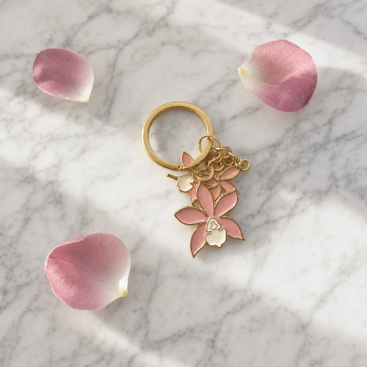 Pink & White Cattleya Purse Charm — Orchidique view 1