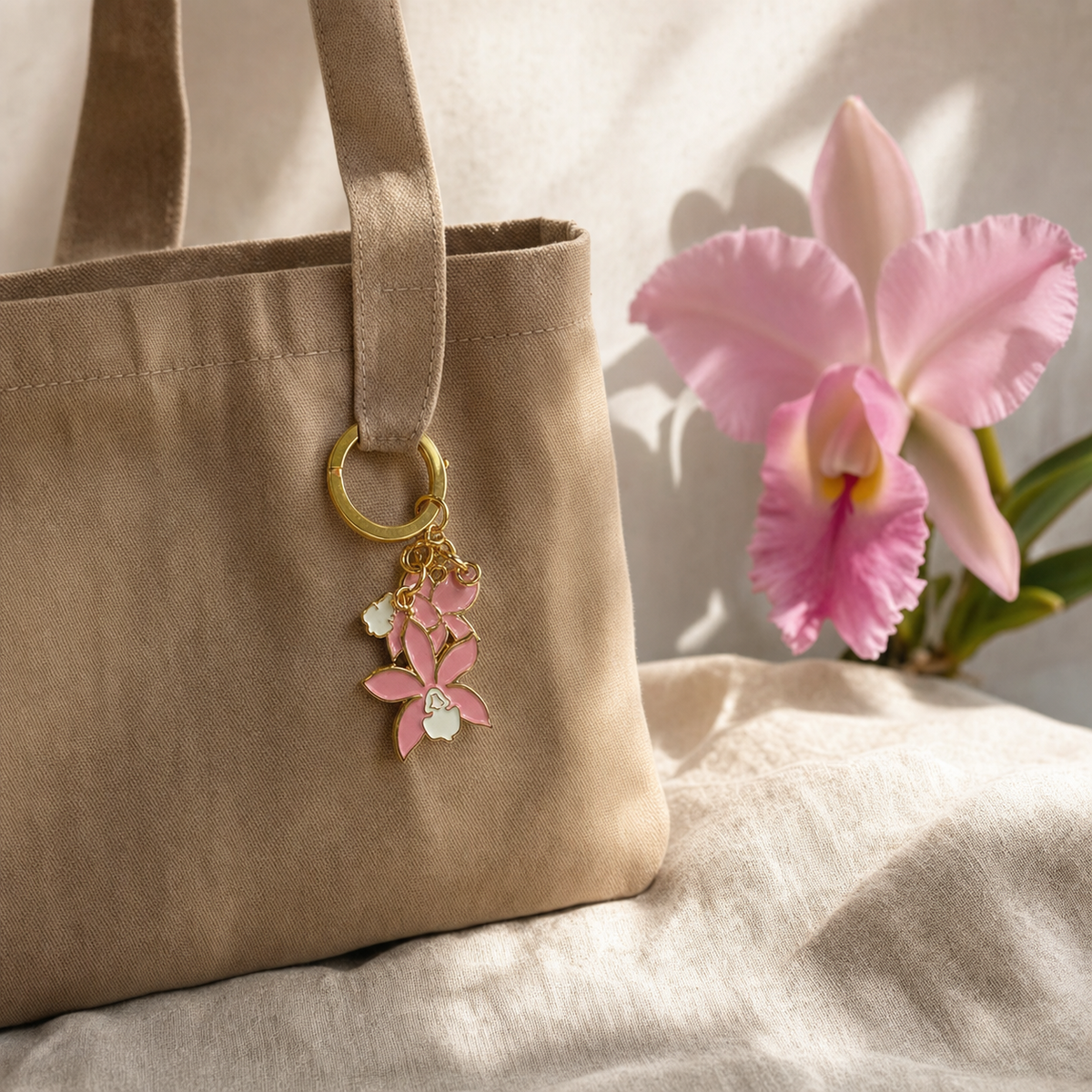 Pink & White Cattleya Purse Charm — Orchidique view 3