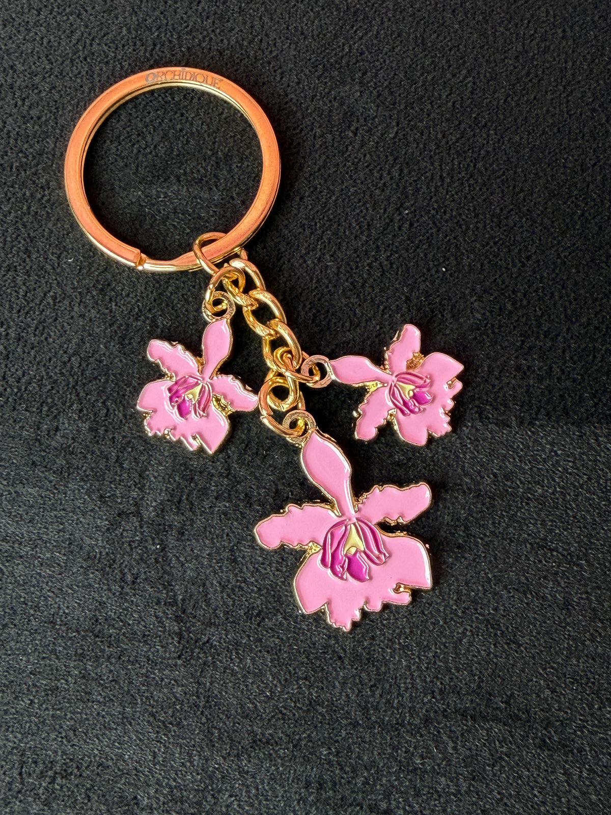 Myrmecophila Orchid Keychain • Pink Enamel Flower Charm • Botanical Gift - Orchidique