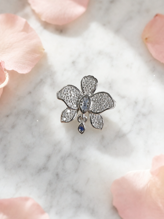 Fairy Dream Cattleya Earrings Collection -White Gold Zircon Sapphire Cattleya Drop - Orchidique
