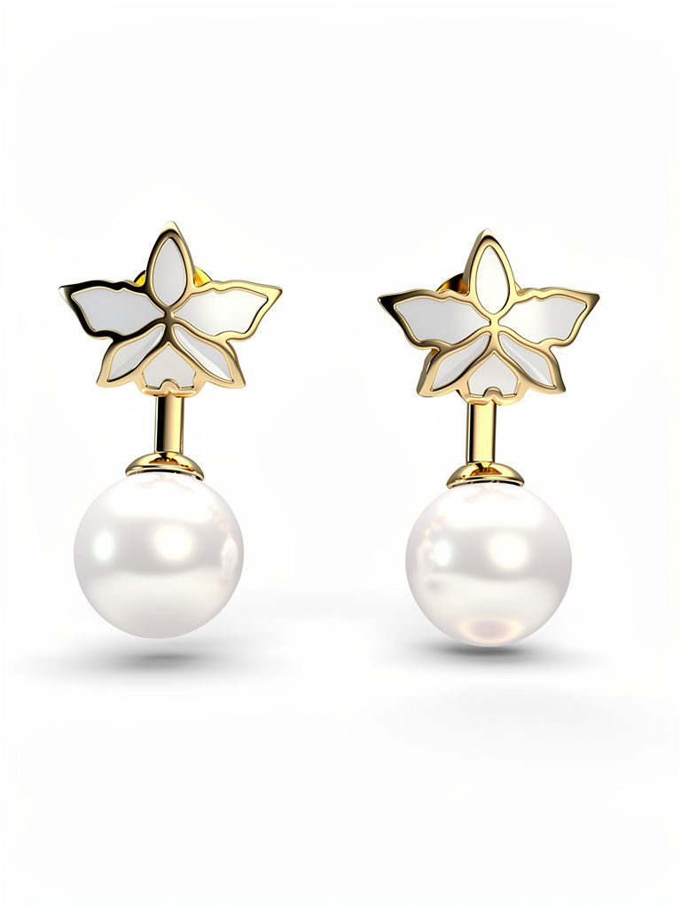 Signature White Cattleya Earrings, Classic Pearl Jacket Stud, 18k Gold Plated - Orchidique