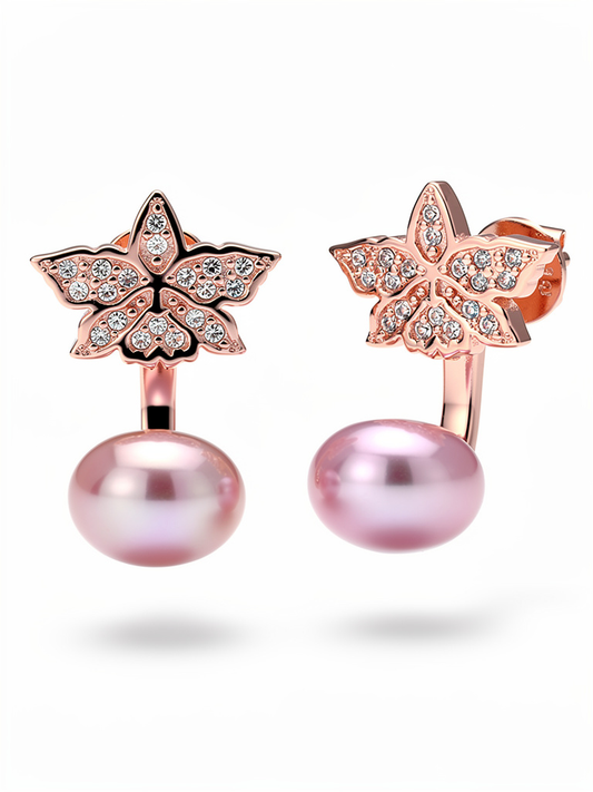 Signature Pink Zircon Cattleya Earring, Rose Pearl Jacket : 18k Rose Gold Rose Pearl