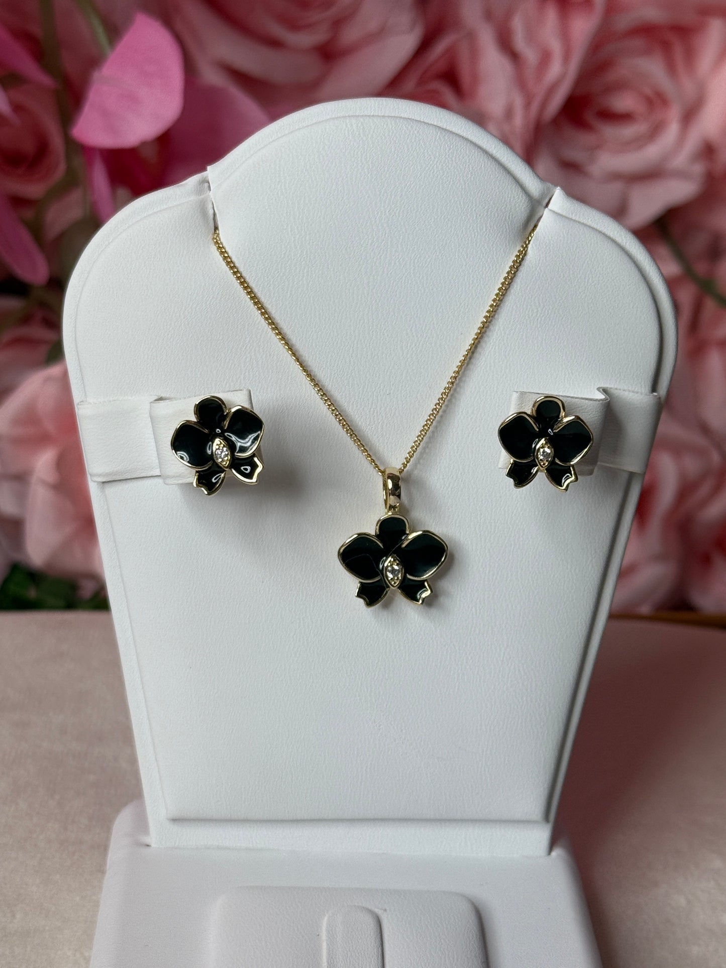 Whispers Collection: Black Phalaenopsis Orchid Jewelry Set