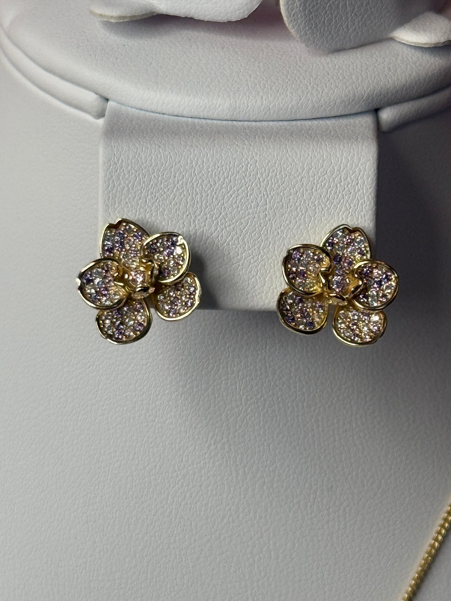 Shimmer me Vanda Collection: Gold Vanda Jewelry Set with Studs or Necklace Pendant with Lavender and Pink Zircons