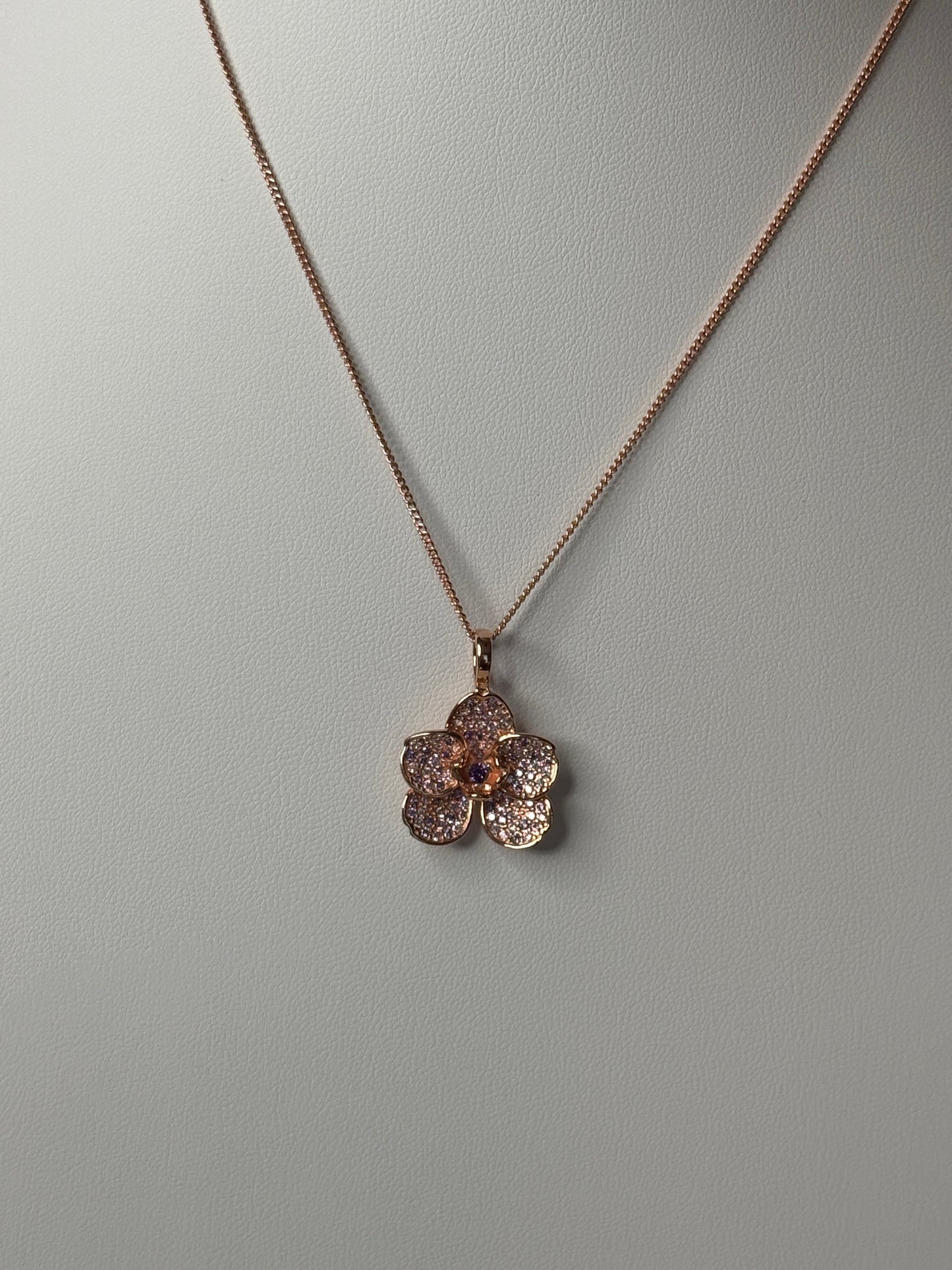 Shimmer me Vanda Collection: Rose Gold Vanda Jewelry Set with Studs or Necklace Pendant with Lavender and Pink Zircons