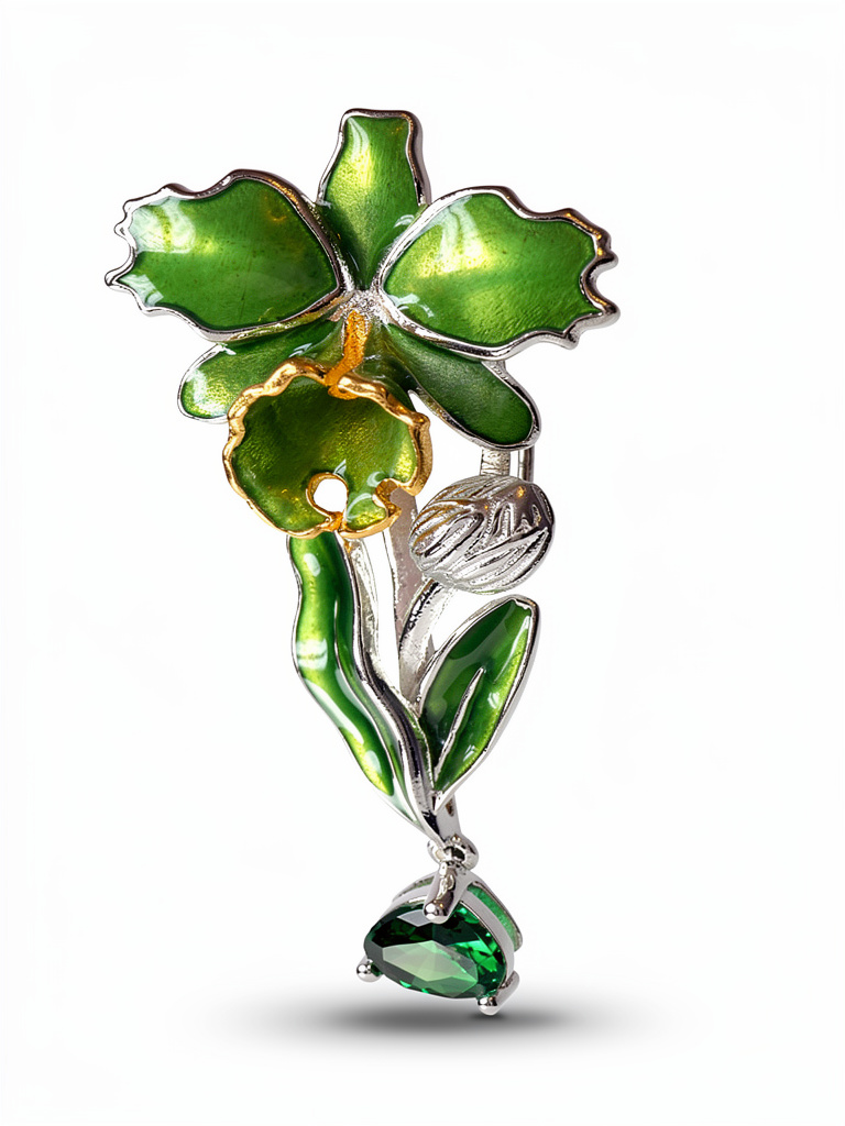 Orchid Cattleya Flower with Leaf Teardrop Jacket- Green - Orchidique