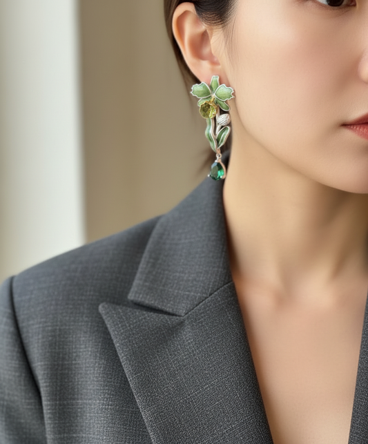 Orchid Cattleya Flower with Leaf Teardrop Jacket- Green