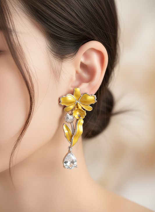 Orchid Cattleya Flower with Leaf Teardrop Jacket- Sunshine