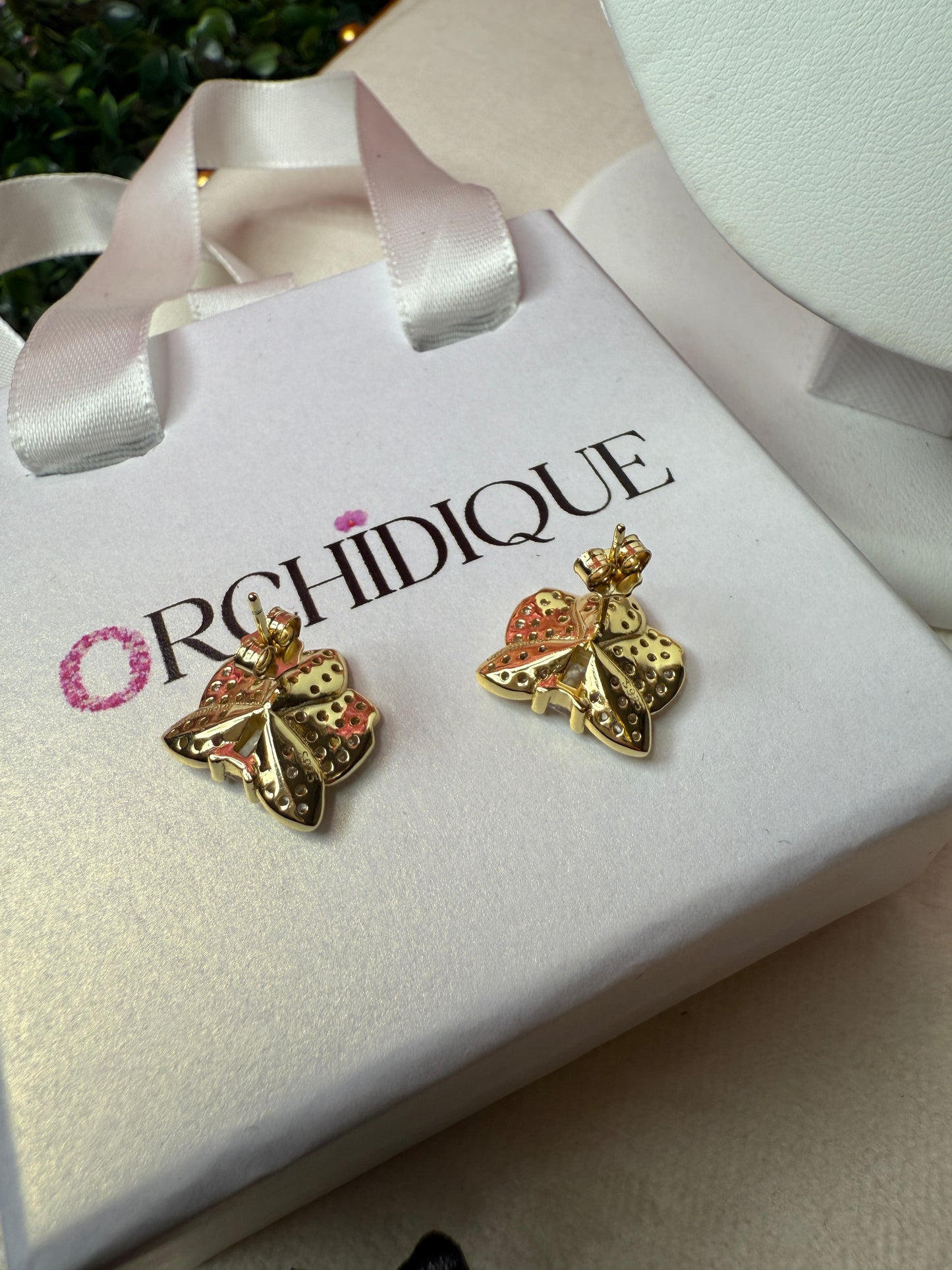 Dendrobium Sparkle of Love Collection : Orchid Earrings and Ring Set - 14k Gold, Rose Gold, White Gold