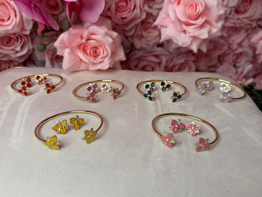 First Edition Cattleya Orchid Flower Bangle Bracelet and Earring Set - Orchidique