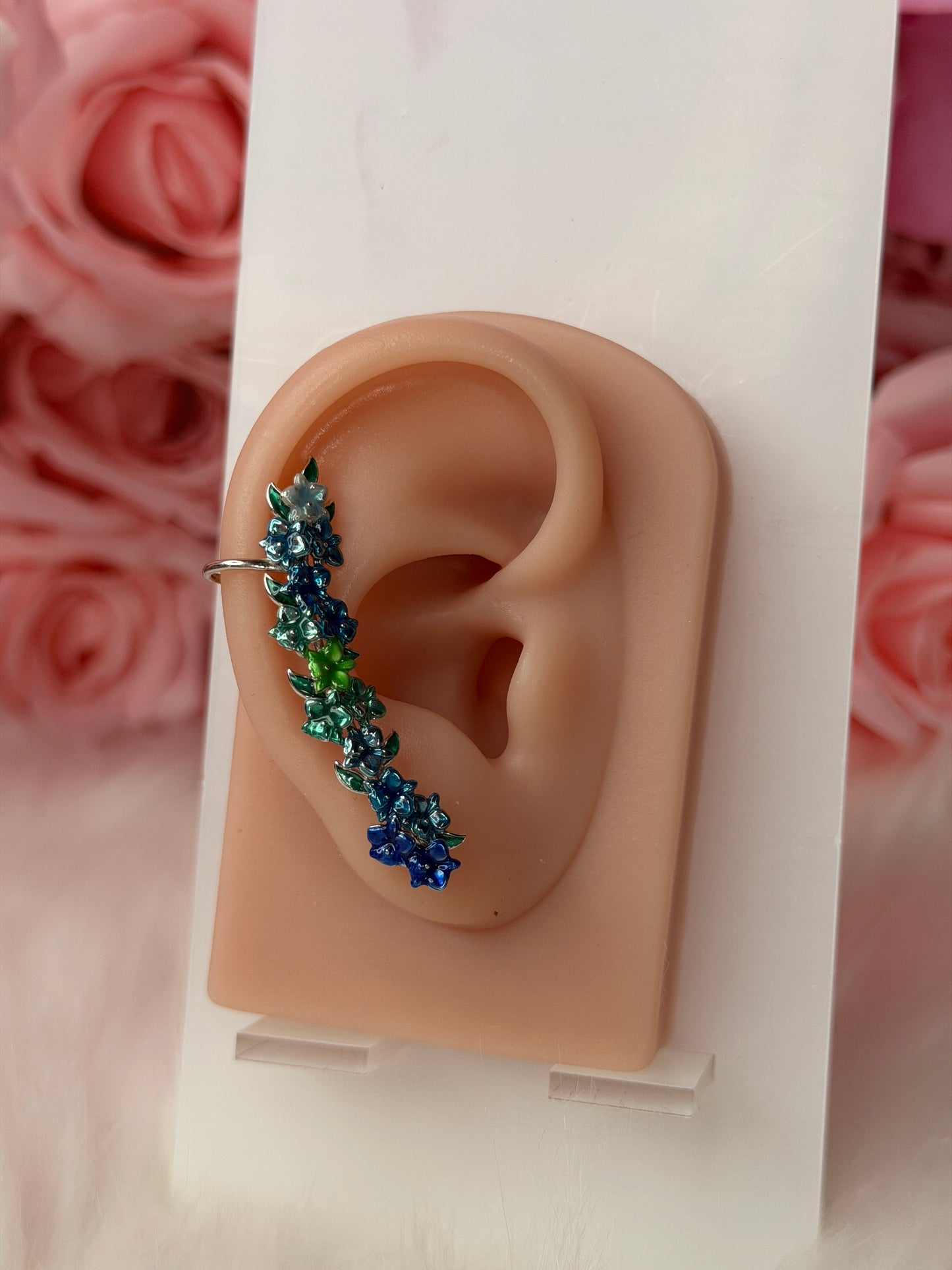 Orchid Fleur Collection : Blue Orchid Ear Cuff Stud: Cattleya Flower Earring Climber
