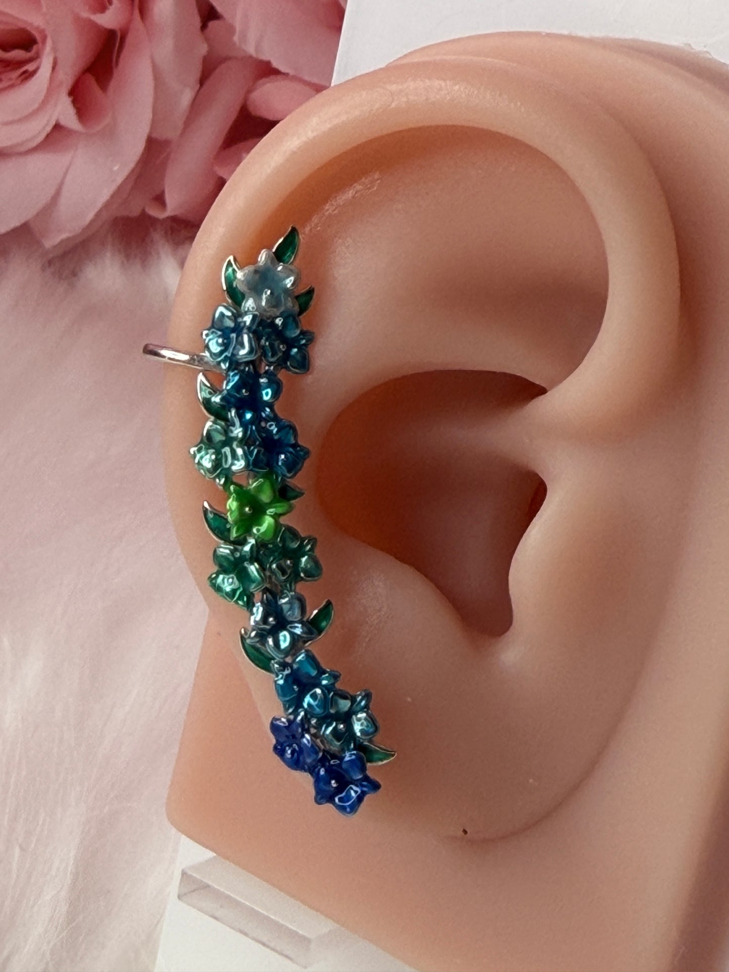 Orchid Fleur Collection : Blue Orchid Ear Cuff Stud: Cattleya Flower Earring Climber