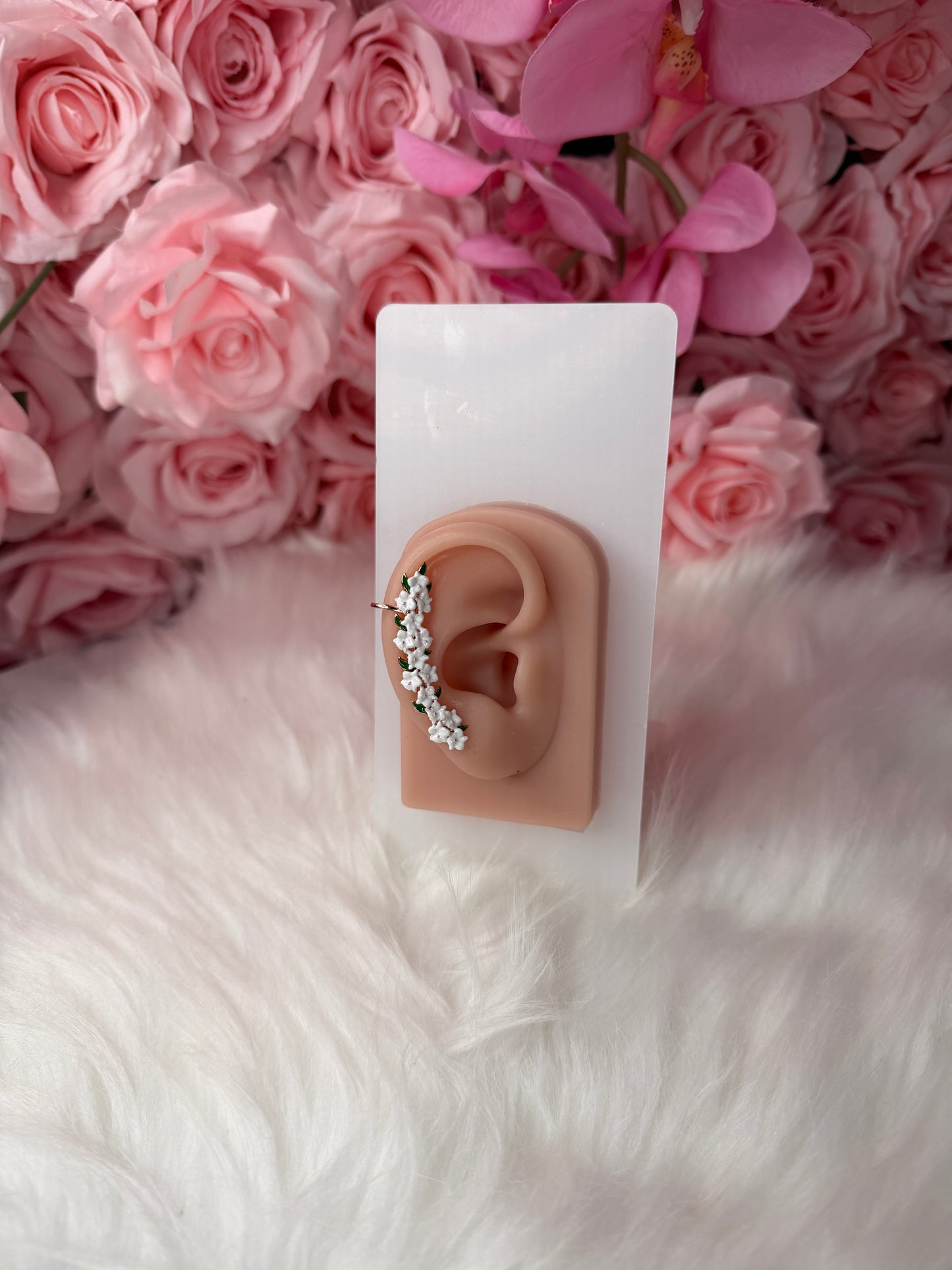 Orchid Fleur Collection: White Orchid Ear Cuff Stud: Cattleya Flower Earring Climber