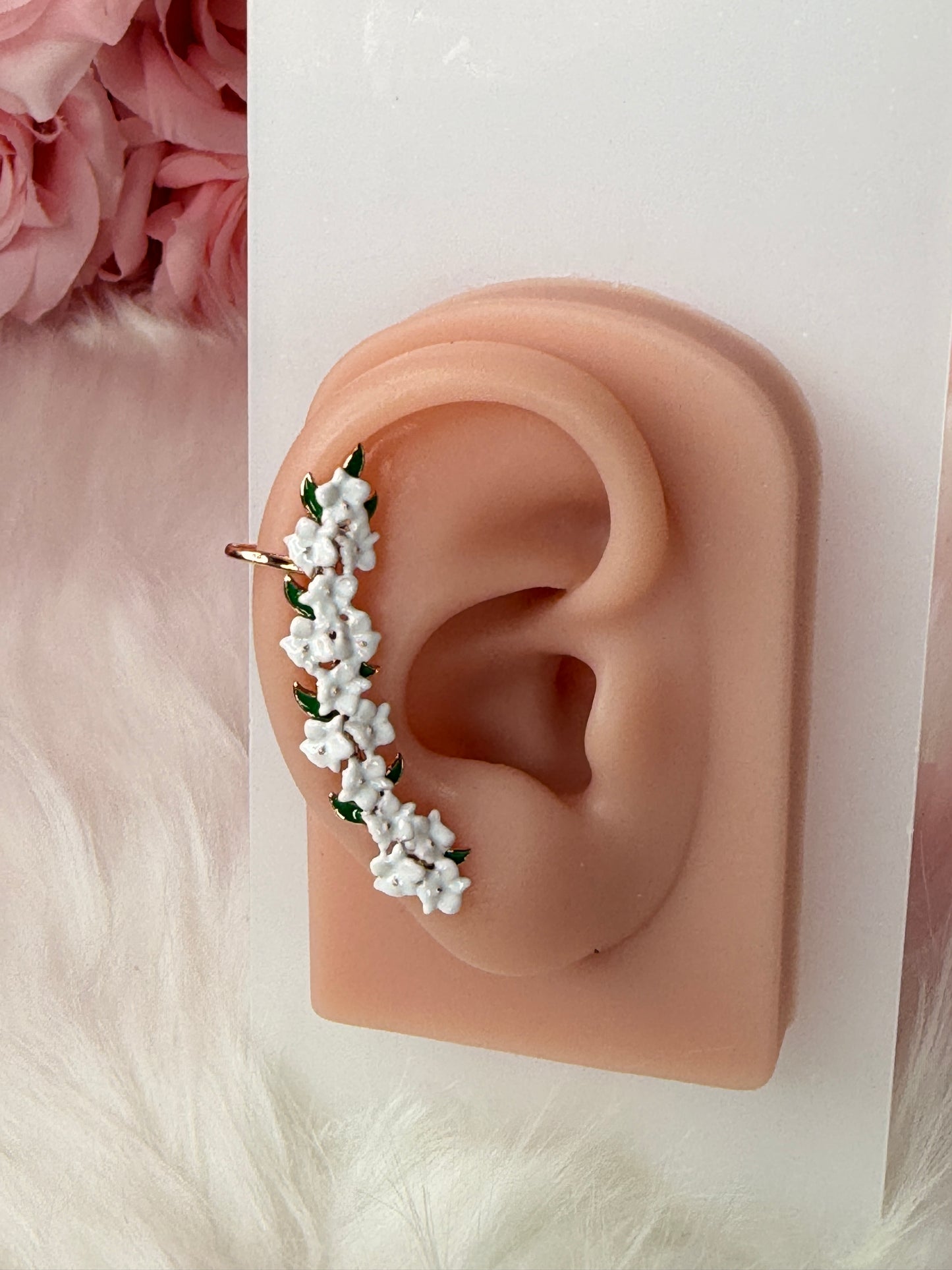 Orchid Fleur Collection: White Orchid Ear Cuff Stud: Cattleya Flower Earring Climber