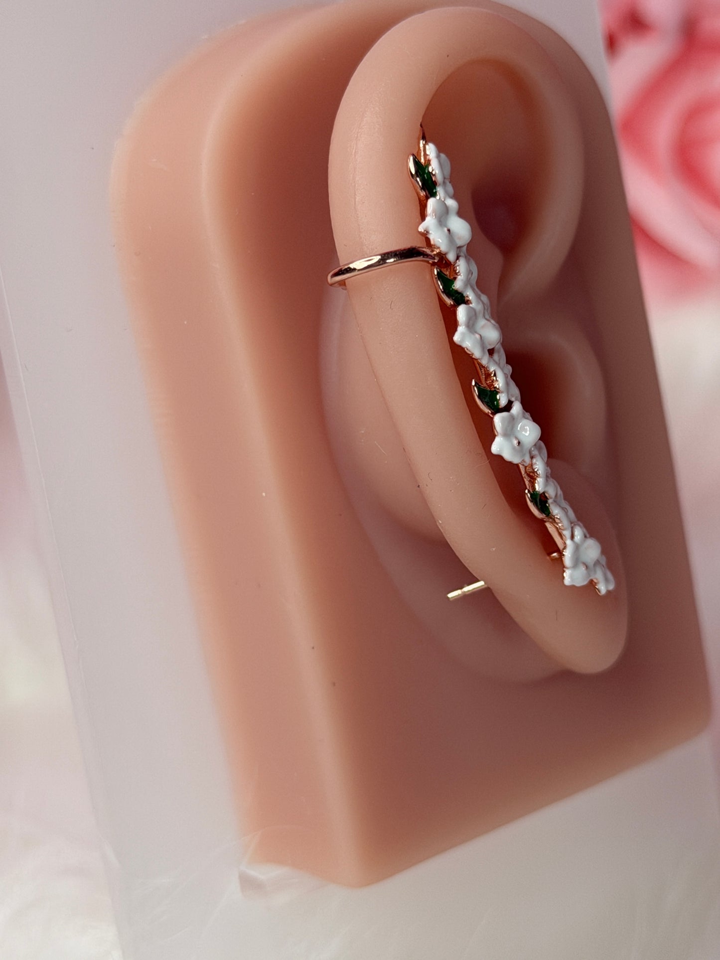 Orchid Fleur Collection: White Orchid Ear Cuff Stud: Cattleya Flower Earring Climber