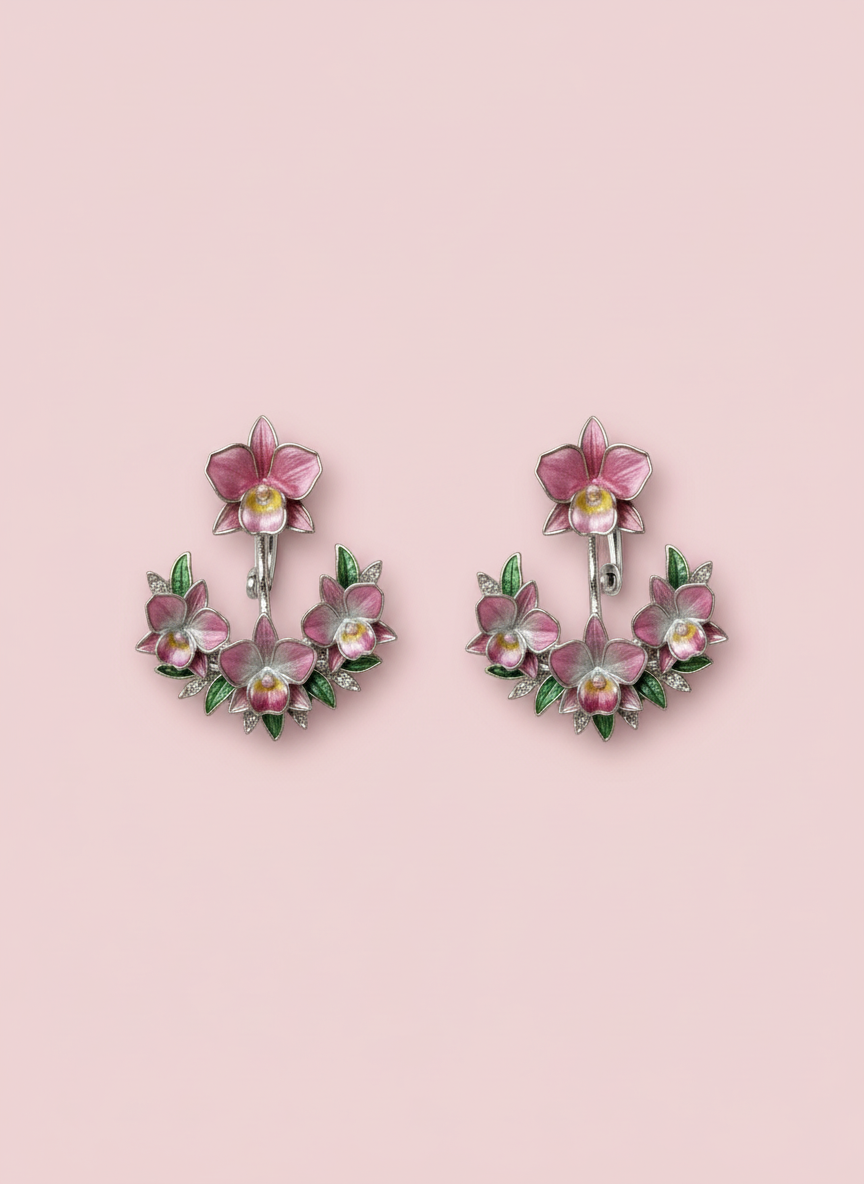 Aloha Orchid Jewelry Collection:  Pink Cattleya Flower Stud with Earring Jacket