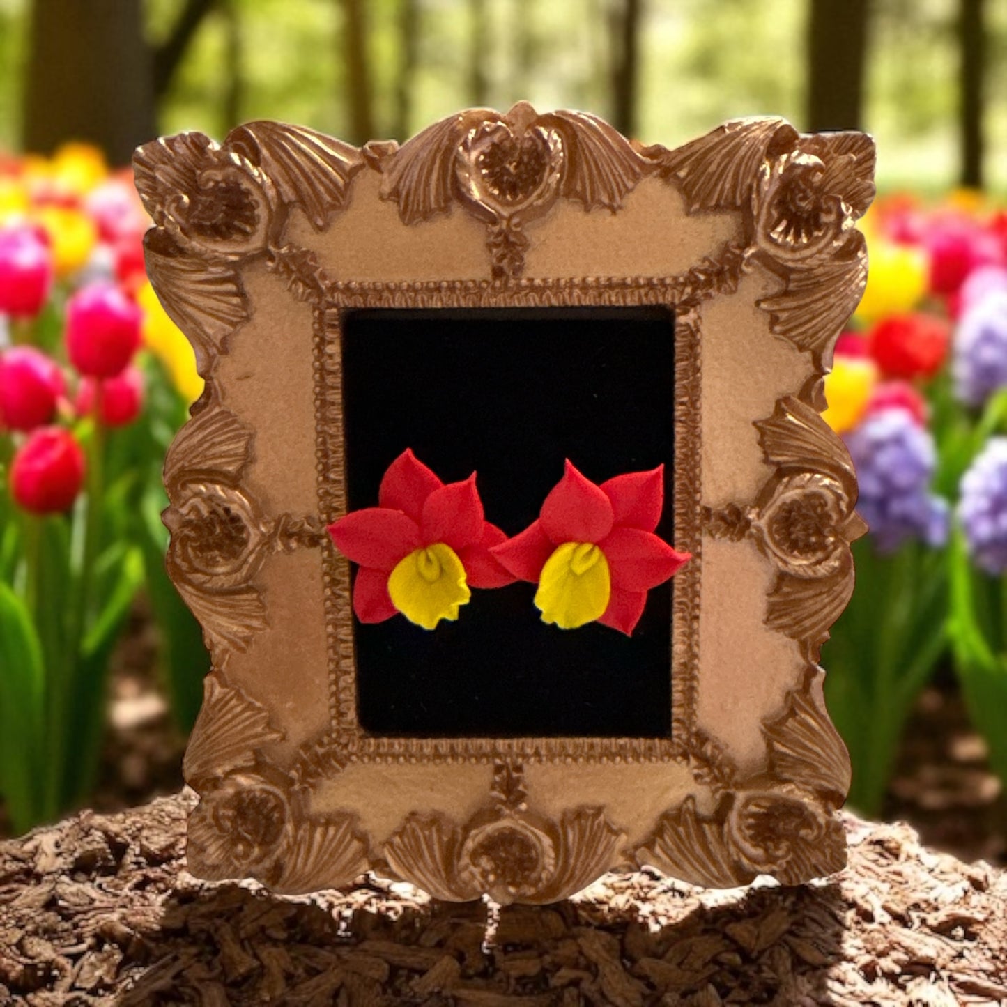 Handmade Orchid Oasis Collection : Red Cattleya Earrings - Orchidique