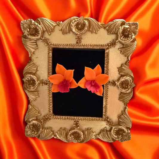 Handmade Orchid Oasis Collection : Orange Cattleya Orchid Earrings - Orchidique