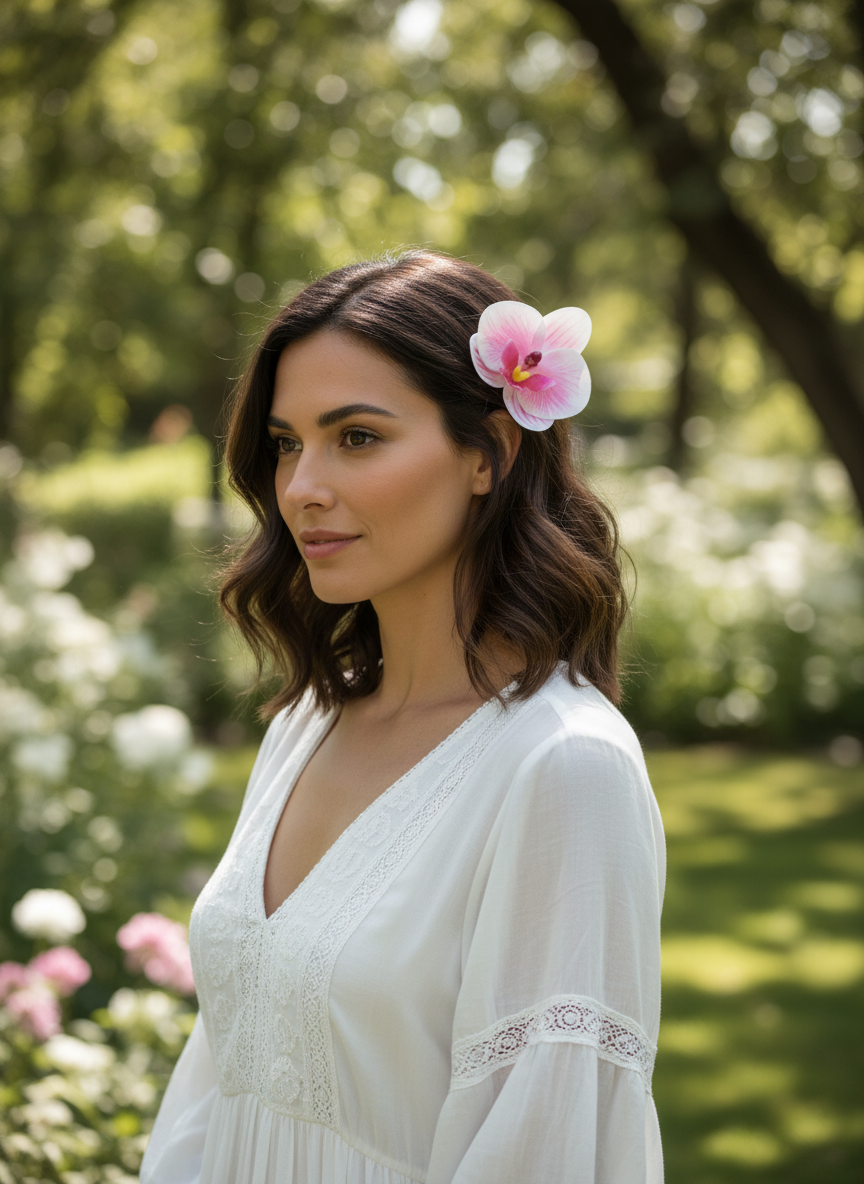 Handmade Orchid Hair Clip • Phalaenopsis Pink Splash - Orchidique