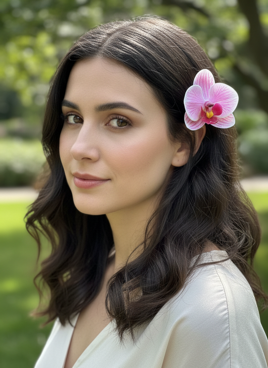 Handmade Orchid Hair Clip • Phalaenopsis Pink Splash - Orchidique