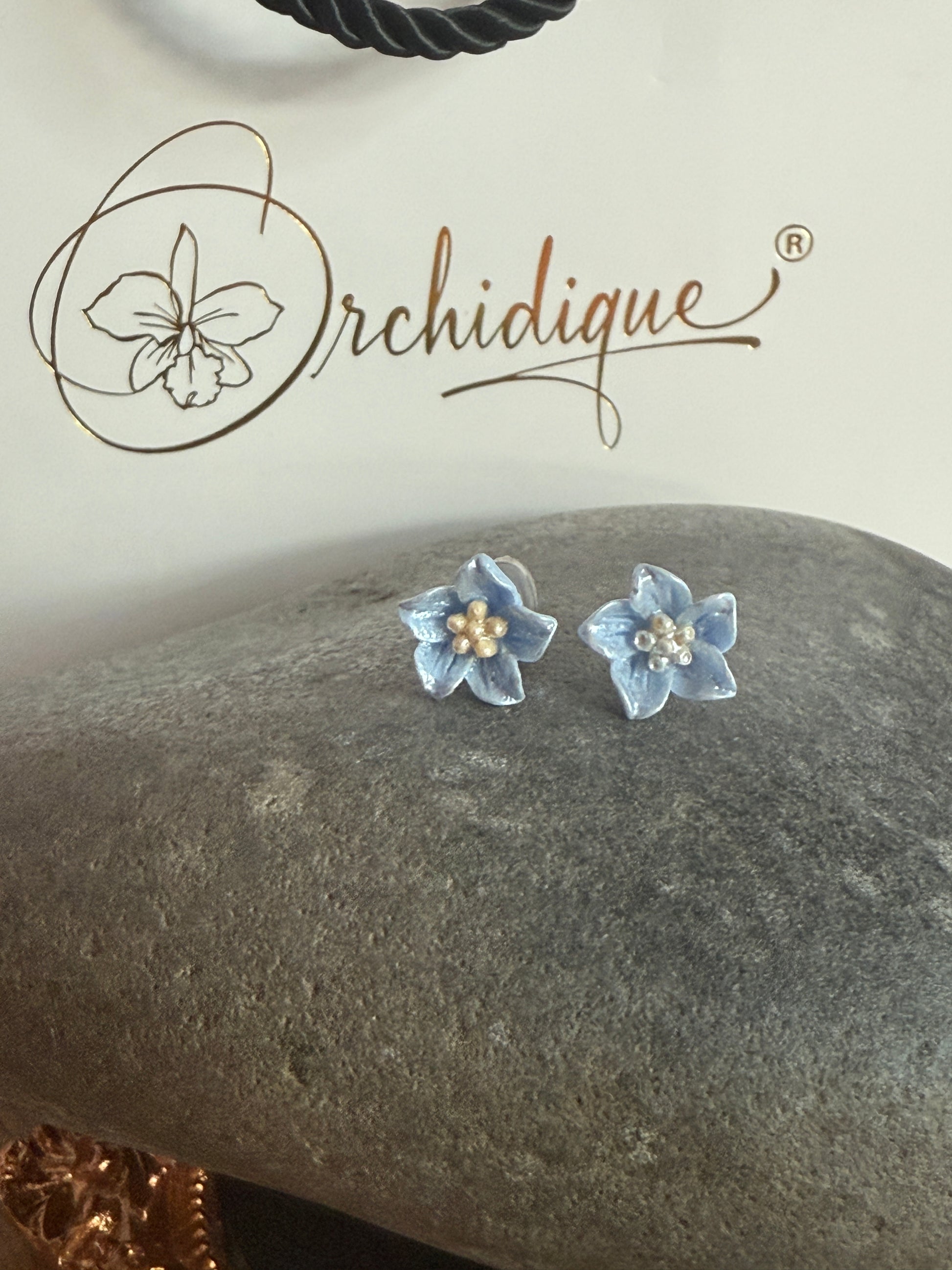 Dainty Forget-Me-Not Blue Hoya Porcelain Earrings • Blue Star-Shaped Flower Studs - Orchidique