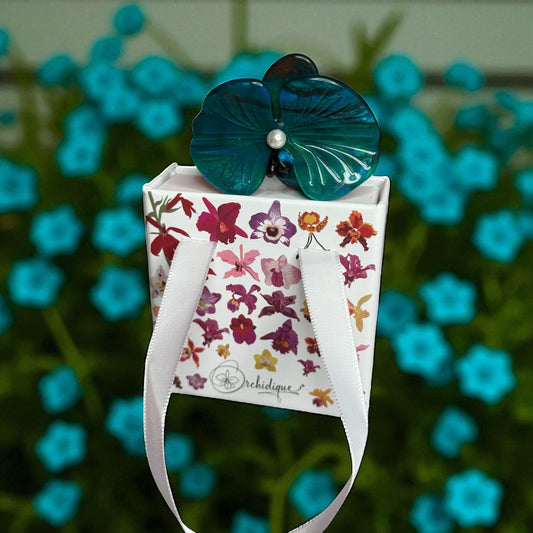 Acetate Orchid Hair Clip Phalaenopsis Hair Barrette • Teal Blue Flower Hair Accessory