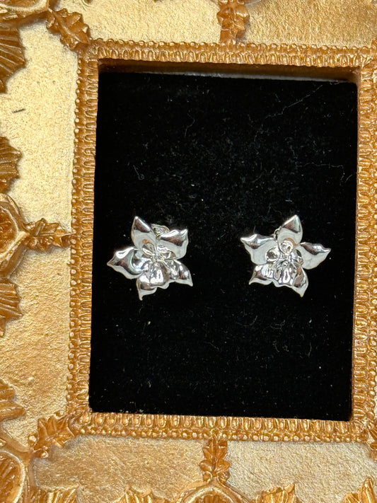 White Orchid Earrings  • Sterling Silver Orchid Studs