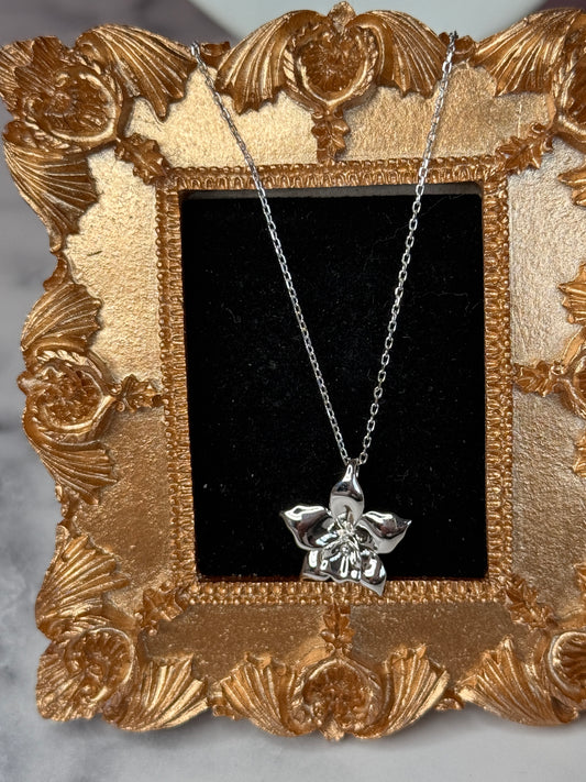 White Orchid Necklace  • Sterling Silver Orchid Pendant