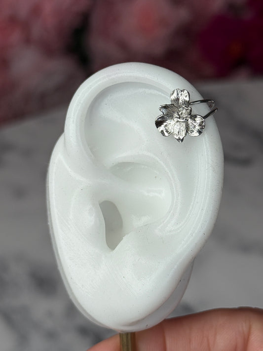Cattleya Orchid Ear Cuff, Sterling Silver No Piercing Earring - Orchidique