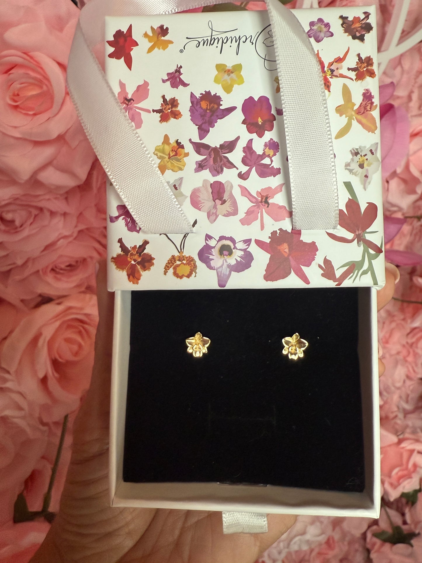 Cattleya Stud Earrings • 3D Orchid Jewelry •  White Gold • Gold • Rose Gold Mini Studs