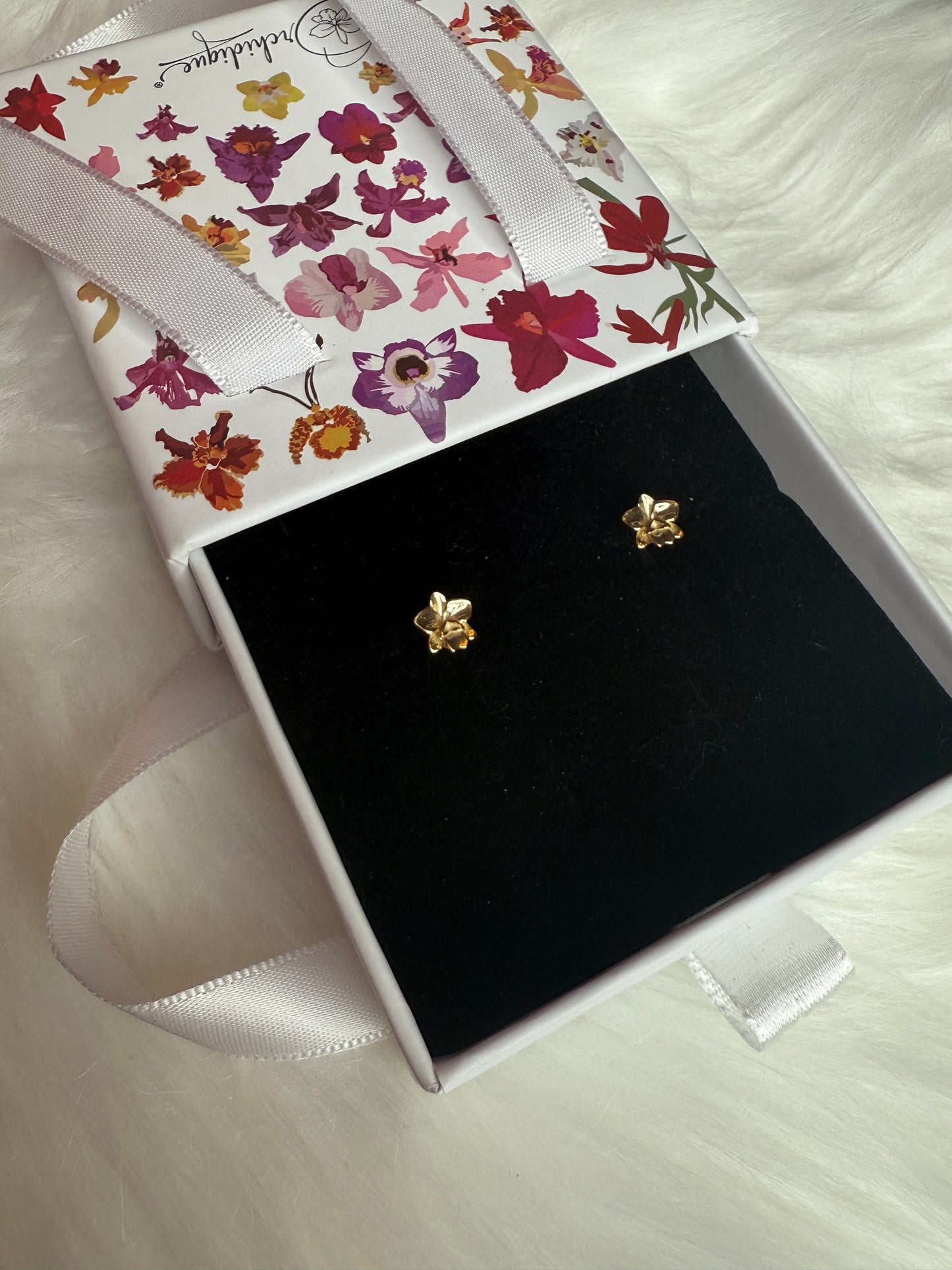 Cattleya Stud Earrings • 3D Orchid Jewelry •  White Gold • Gold • Rose Gold Mini Studs