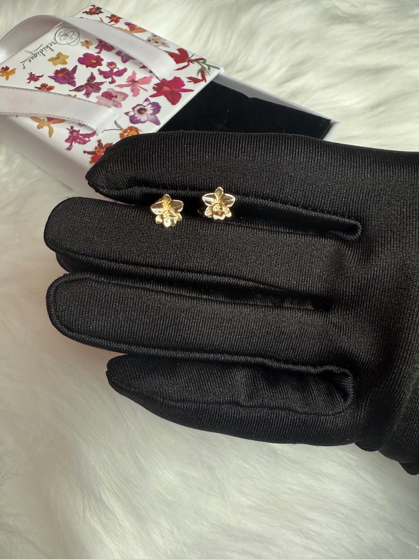 Cattleya Stud Earrings • 3D Orchid Jewelry •  White Gold • Gold • Rose Gold Mini Studs