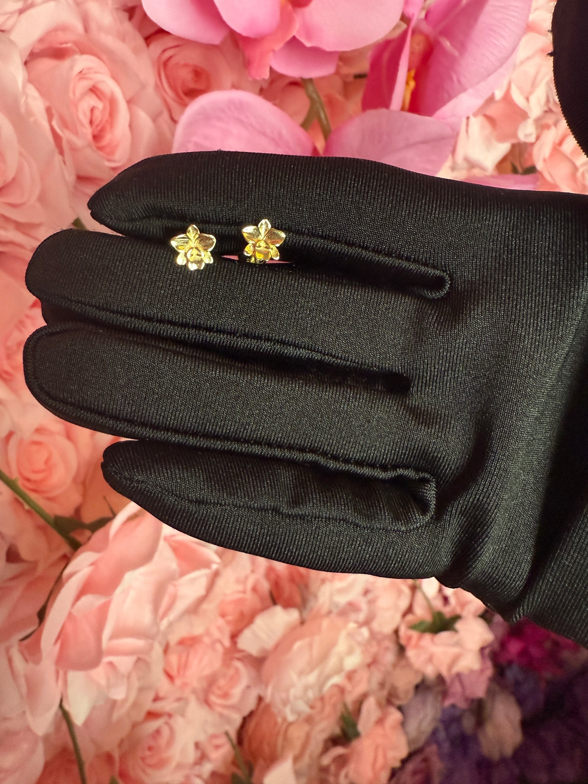 Cattleya Stud Earrings • 3D Orchid Jewelry •  White Gold • Gold • Rose Gold Mini Studs - Orchidique