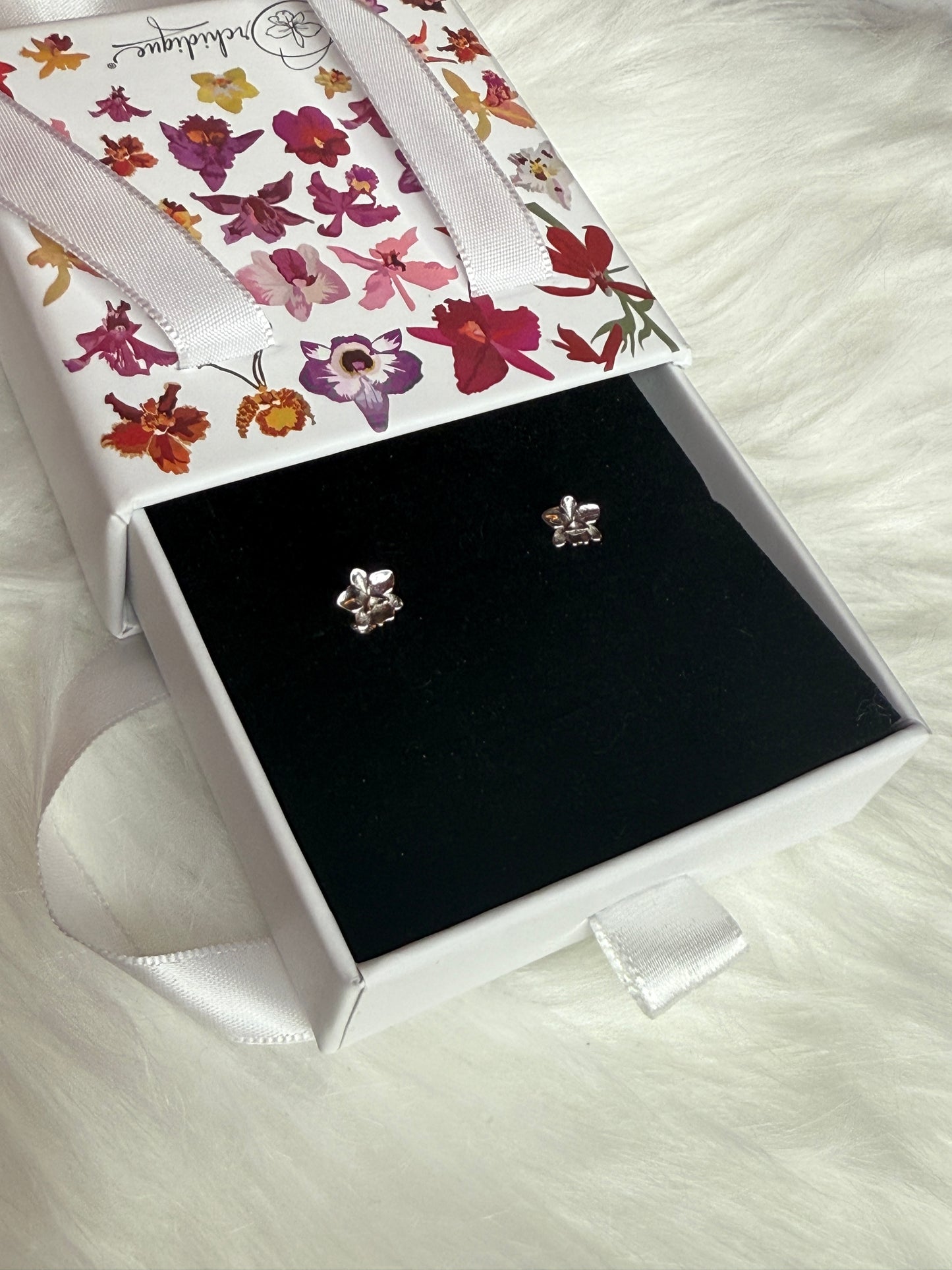 Cattleya Stud Earrings • 3D Orchid Jewelry •  White Gold • Gold • Rose Gold Mini Studs