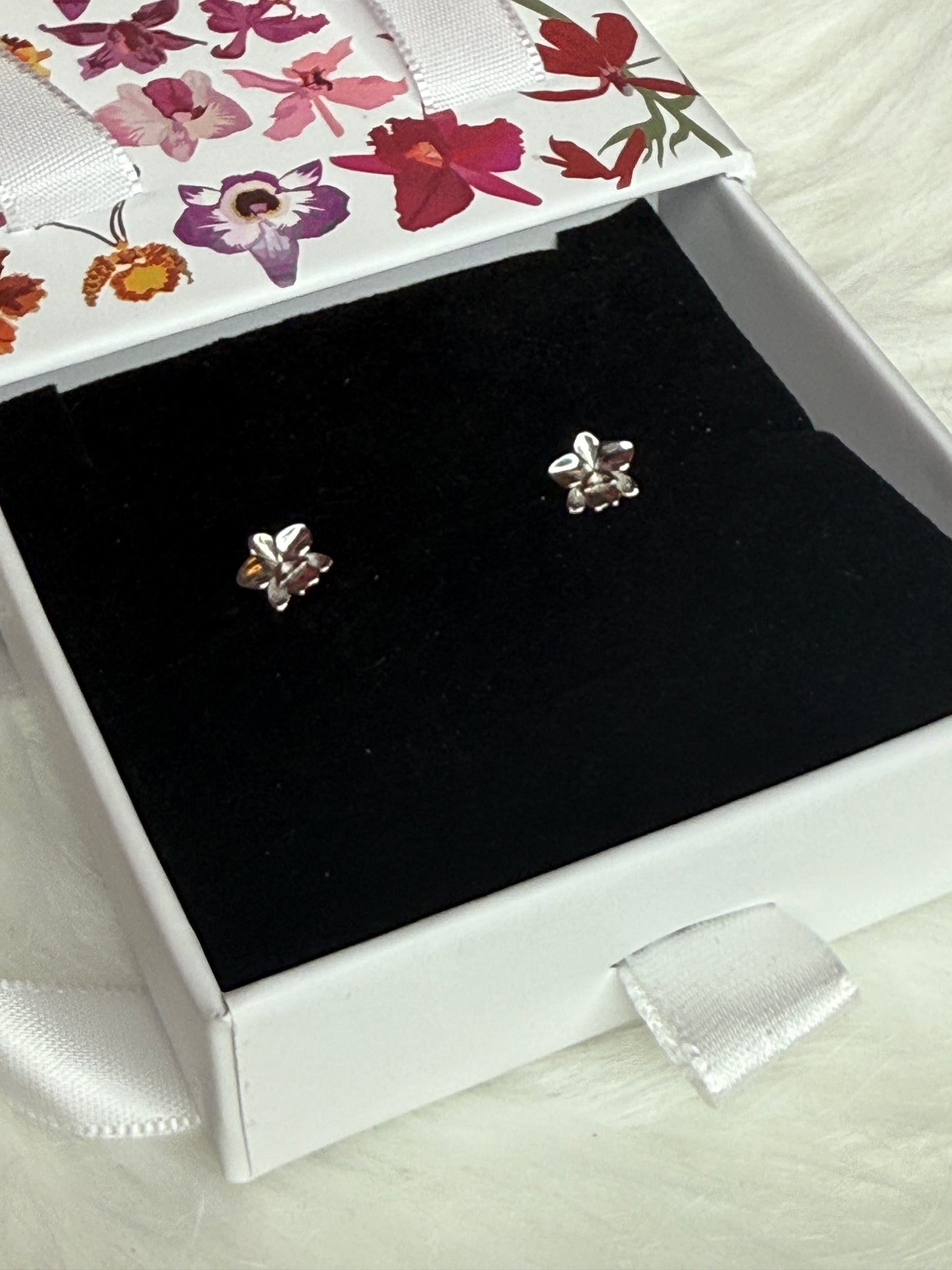Cattleya Stud Earrings • 3D Orchid Jewelry •  White Gold • Gold • Rose Gold Mini Studs