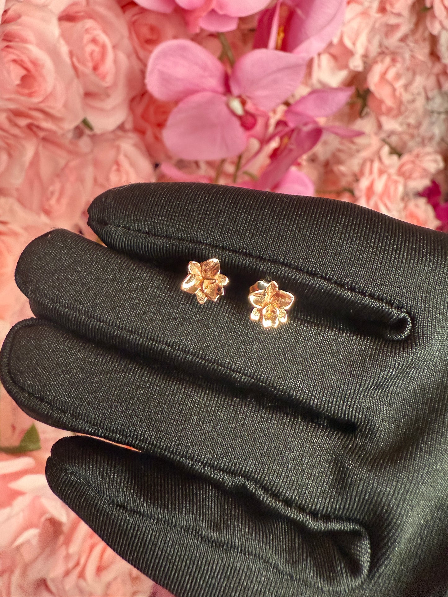 Cattleya Stud Earrings • 3D Orchid Jewelry •  White Gold • Gold • Rose Gold Mini Studs