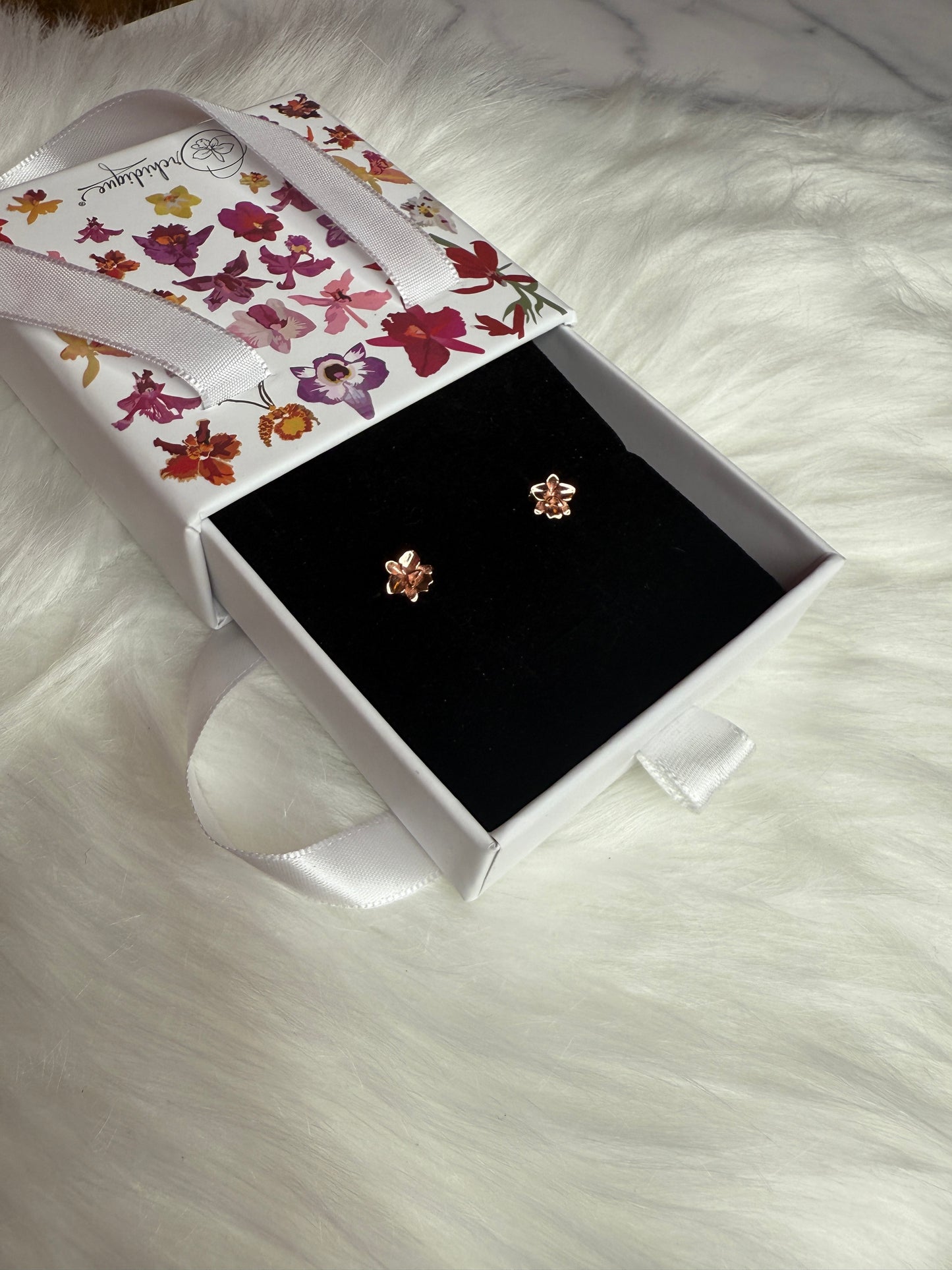 Cattleya Stud Earrings • 3D Orchid Jewelry •  White Gold • Gold • Rose Gold Mini Studs