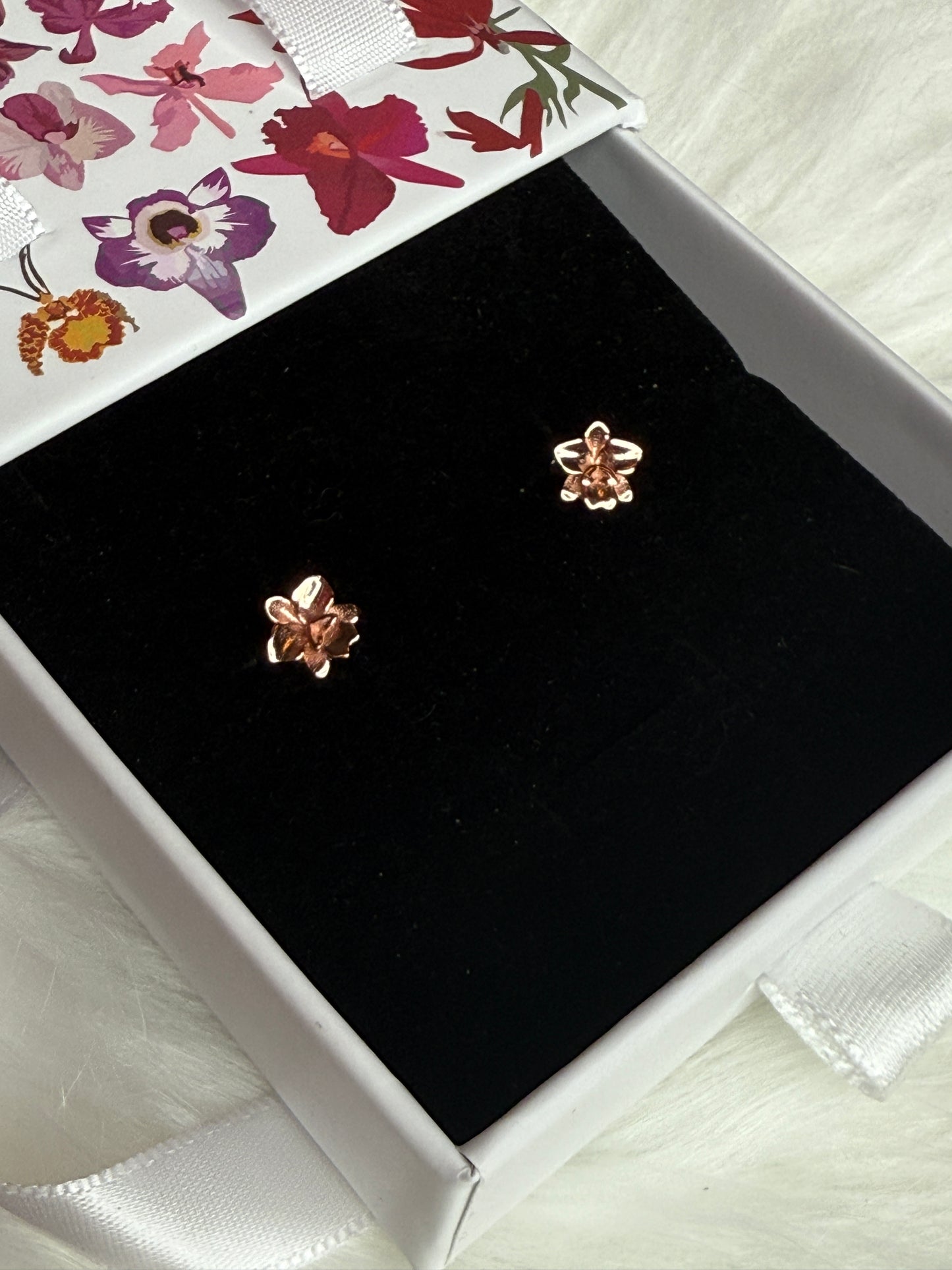 Cattleya Stud Earrings • 3D Orchid Jewelry •  White Gold • Gold • Rose Gold Mini Studs