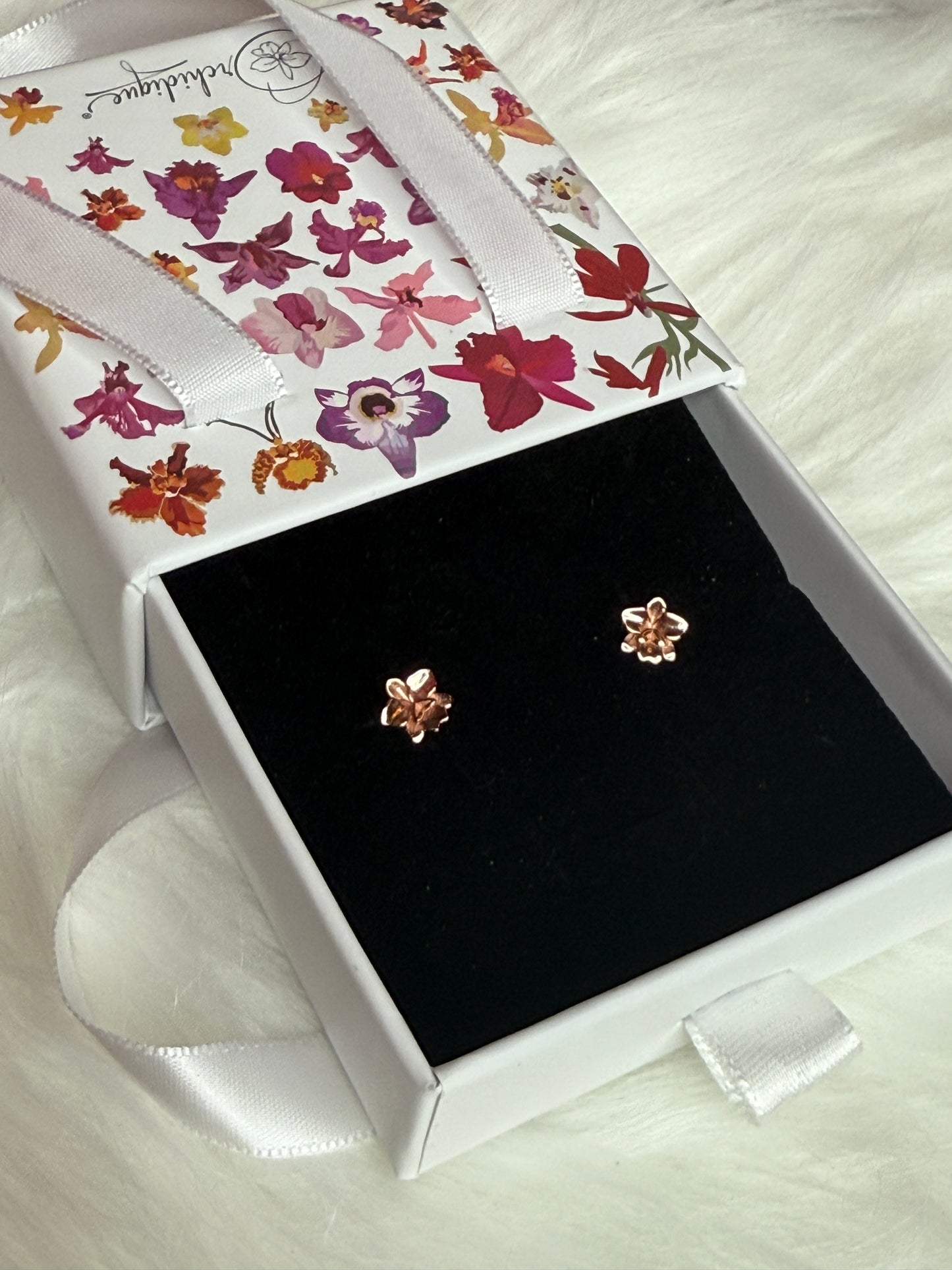 Cattleya Stud Earrings • 3D Orchid Jewelry •  White Gold • Gold • Rose Gold Mini Studs