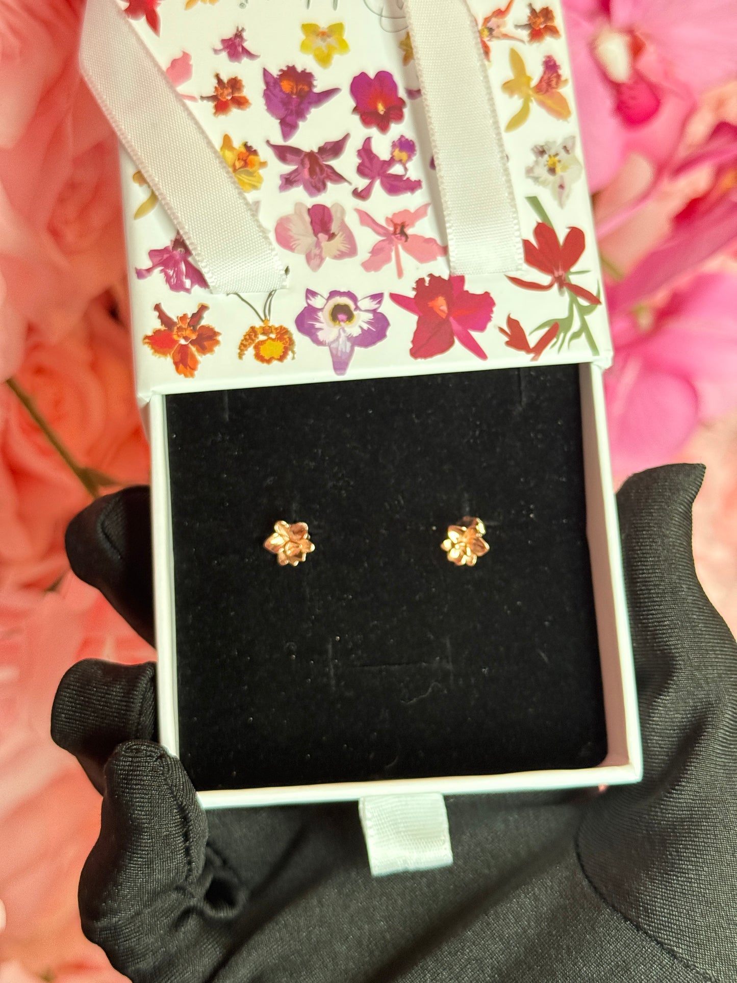 Cattleya Stud Earrings • 3D Orchid Jewelry •  White Gold • Gold • Rose Gold Mini Studs
