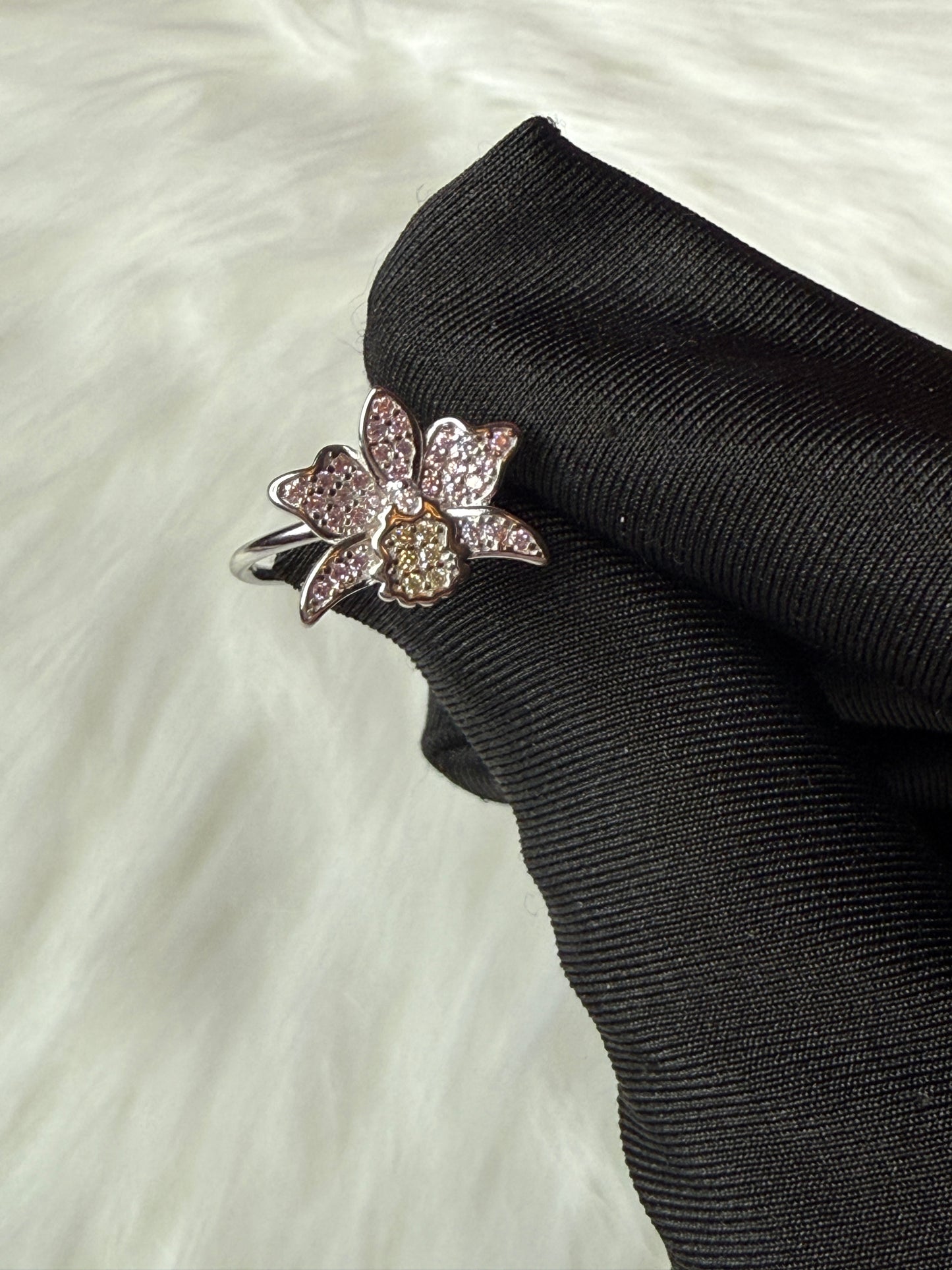 Shimmer Me Cattleya Ring • All-Zircon Pink Orchid Jewelry