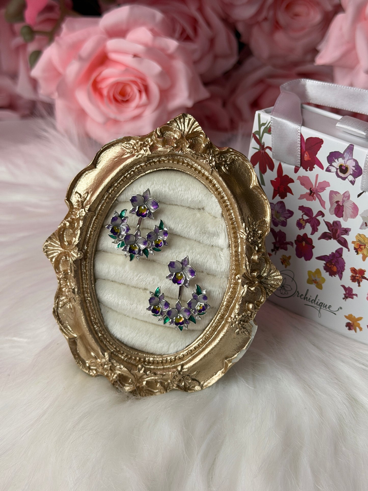 Aloha Orchid Jewelry Collection : Eggplant Purple Cattleya Flower Stud with Earring Jacket - Orchidique