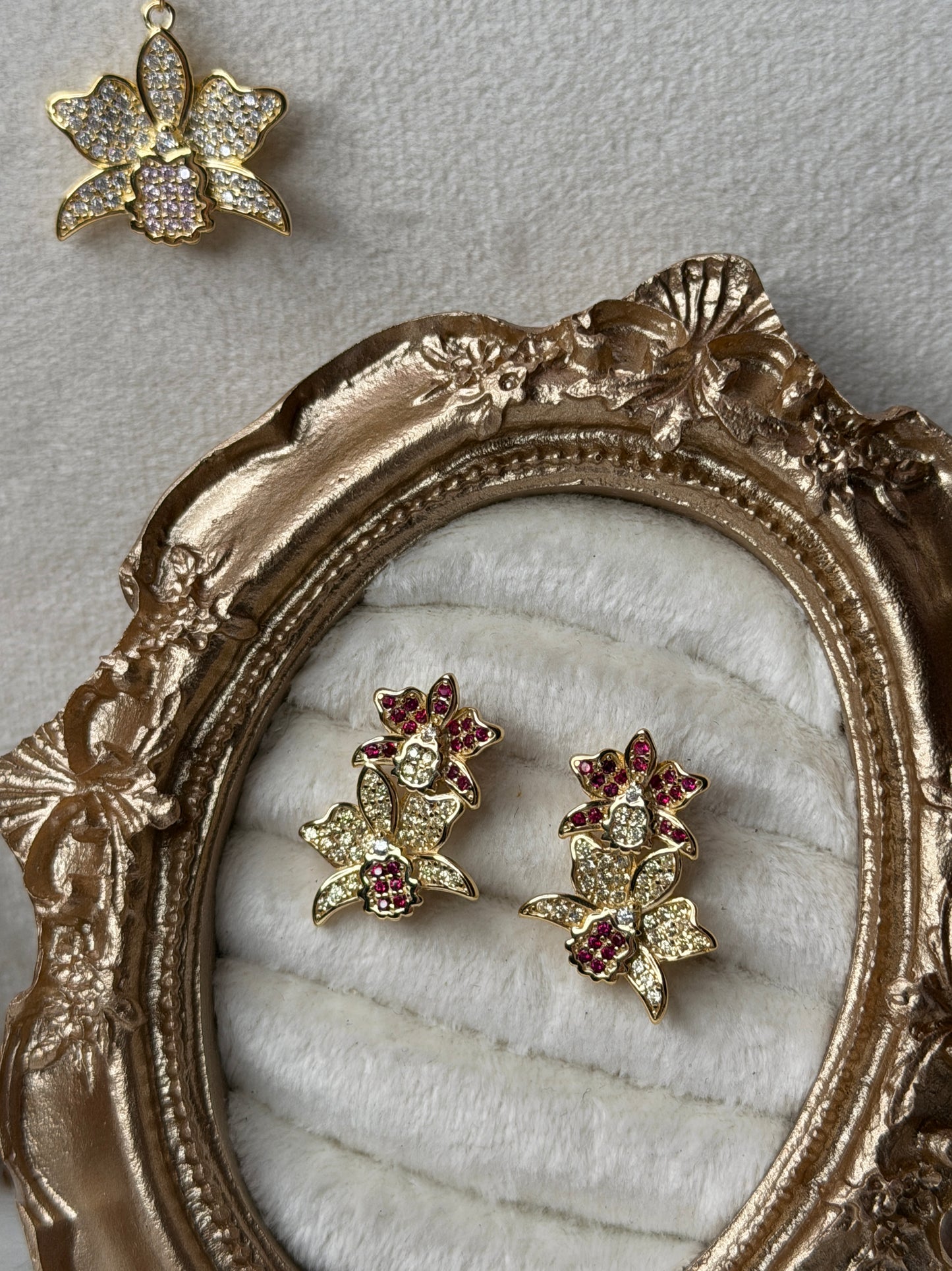 Shimmer Me Cattleya Huggie Stud • Rose Gold Pink Cattleya Earrings - Orchidique