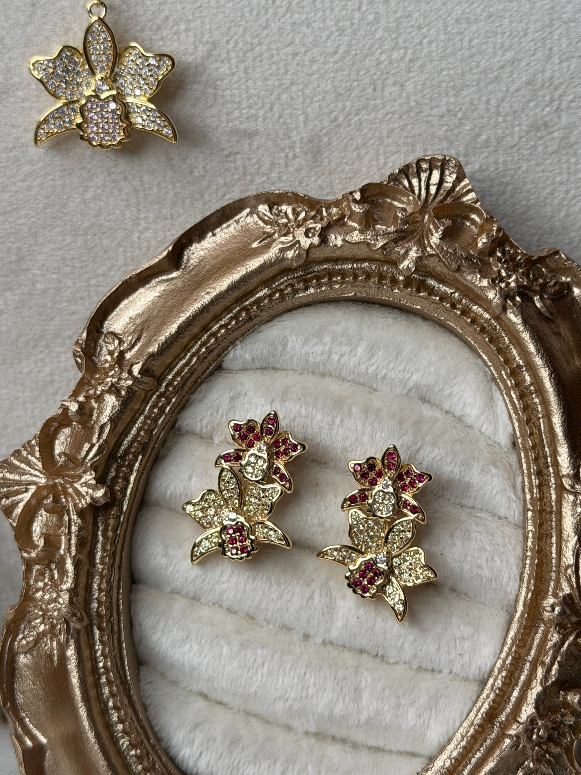 Shimmer Me Cattleya Huggie Stud • Rose Gold Pink Cattleya Earrings - Orchidique