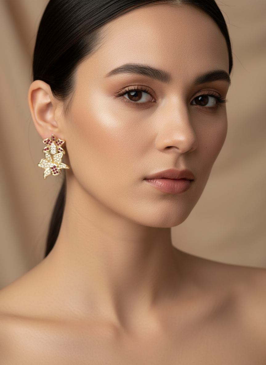 Shimmer Me Cattleya Huggie Stud • Rose Gold Pink Cattleya Earrings - Orchidique